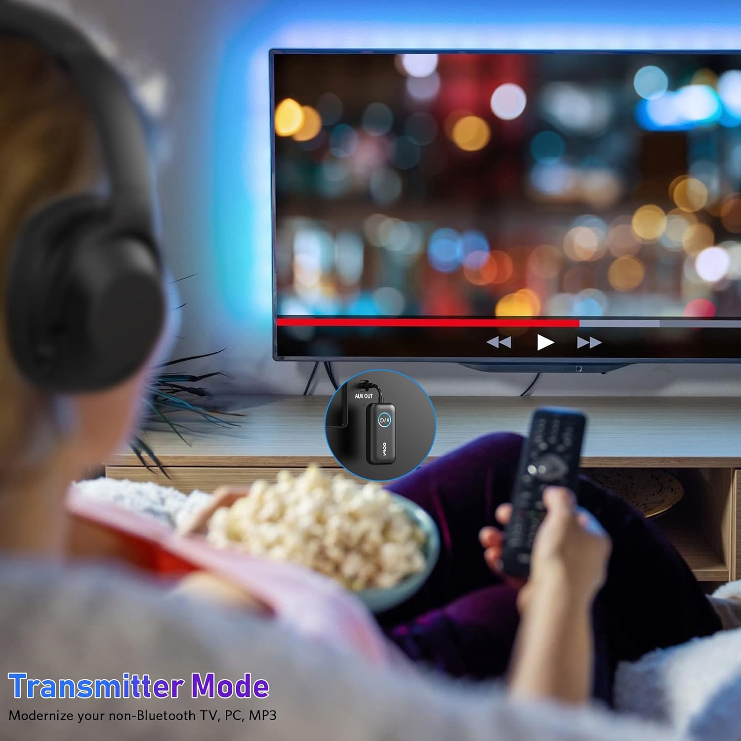 YMOO Bluetooth 5.3 Transmitter Receiver for TV Airplane to 2 Headphones Wireless Audio Adapter Aptx HD - Image 5
