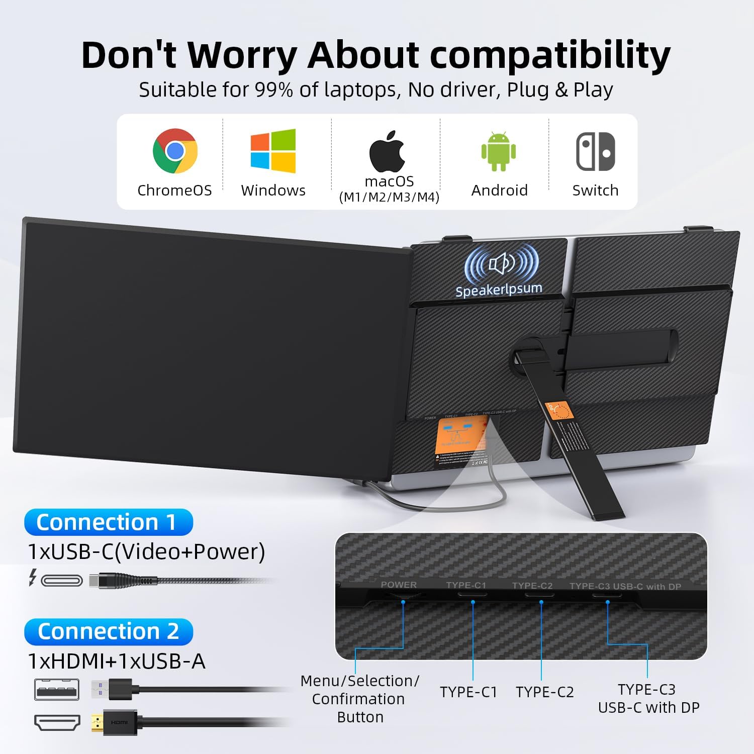 14 Inch FHD 1080P Dual Laptop Screen Extender Ultra Thin Portable 1.3lbs Plug and Play USB-C HDMI Travel Display for 13-17 Inch Laptops - Image 7