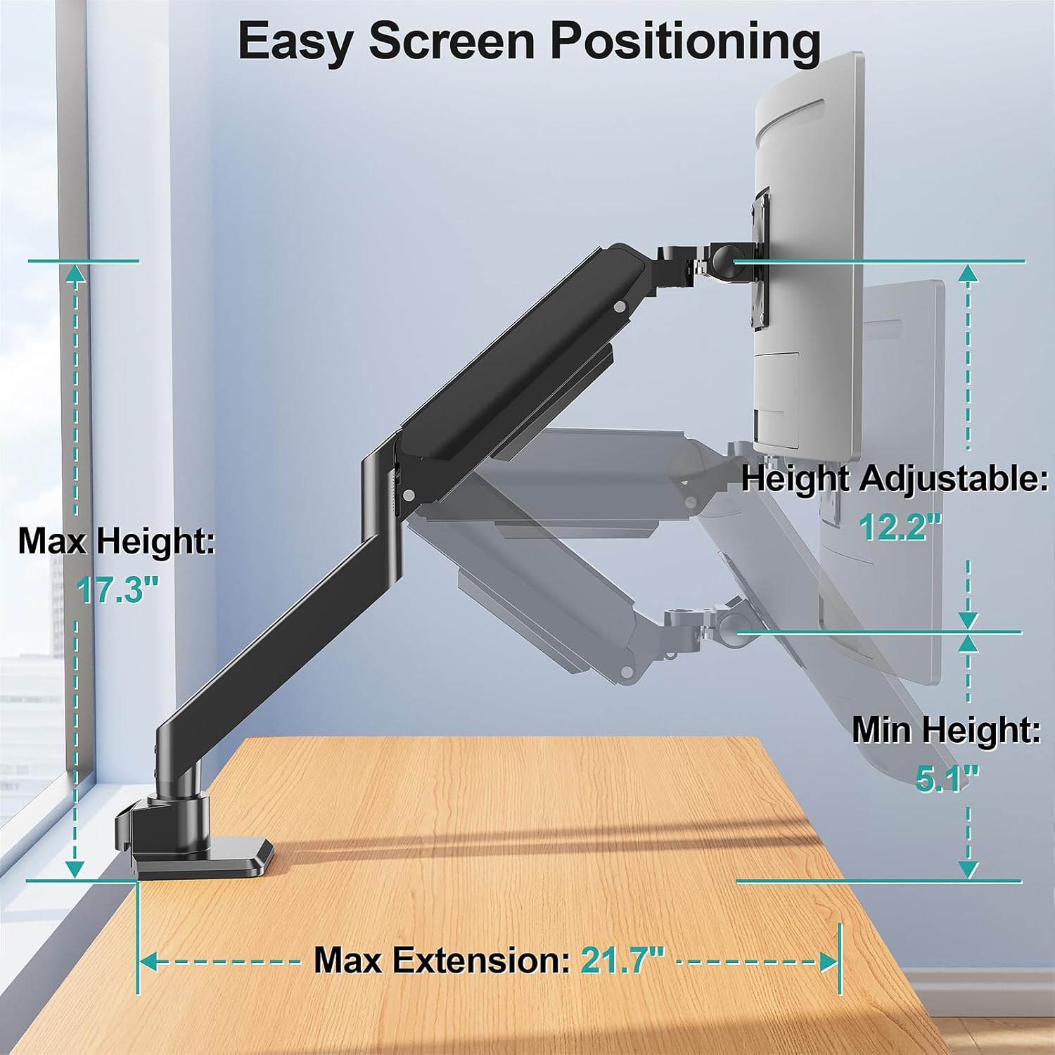 Heavy Duty Single Monitor Desk Mount for 49 Inch Ultrawide Screens up to 44 lbs - Image 4