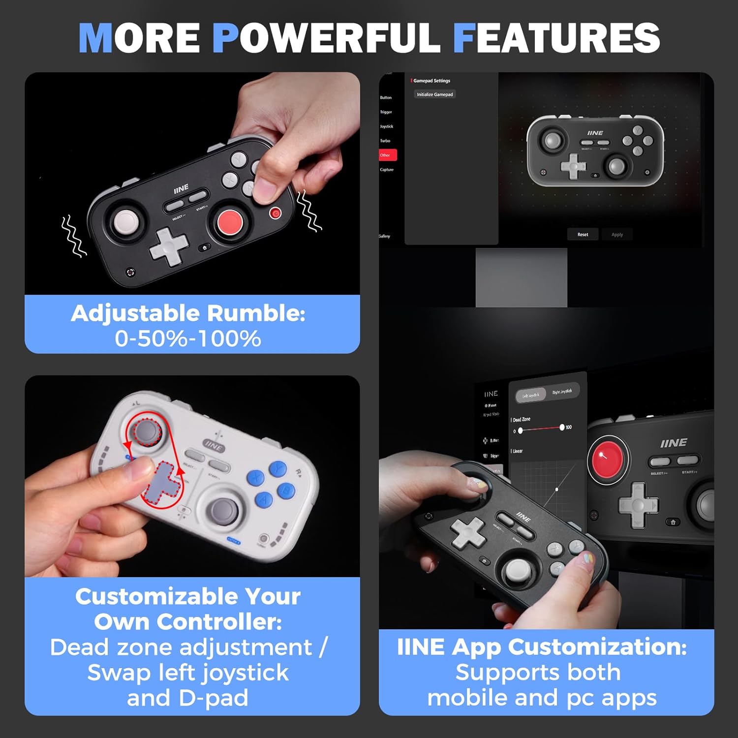 IINE Retro Pocket Wireless Game Controller Black Compact with Hall Effect Joysticks 1000Hz Polling Rate - Image 8