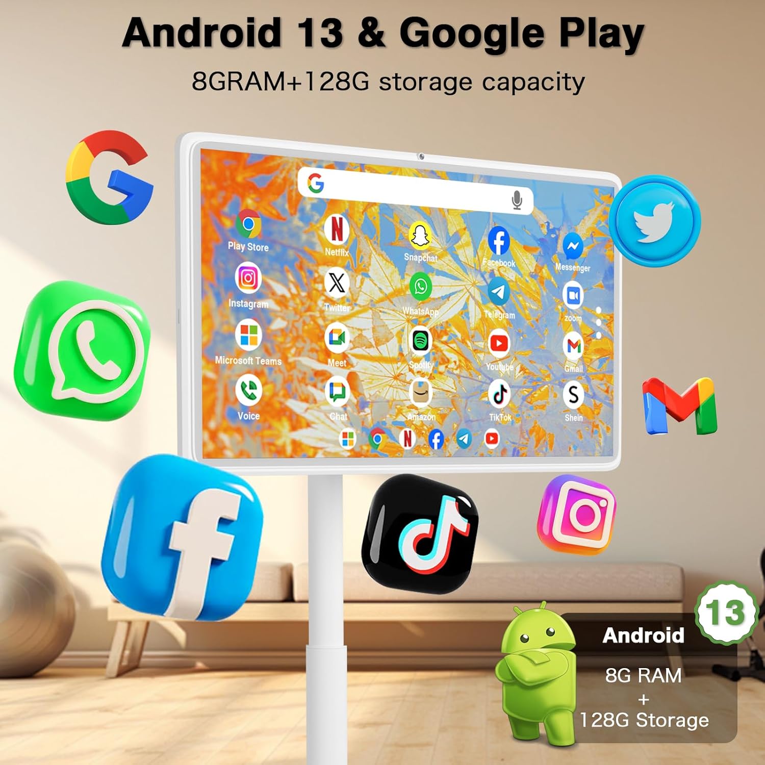 32-Inch Portable Smart TV On Wheels 1080P HD Oncell Touch Screen 8GB RAM 128GB Storage Android OS - Image 2