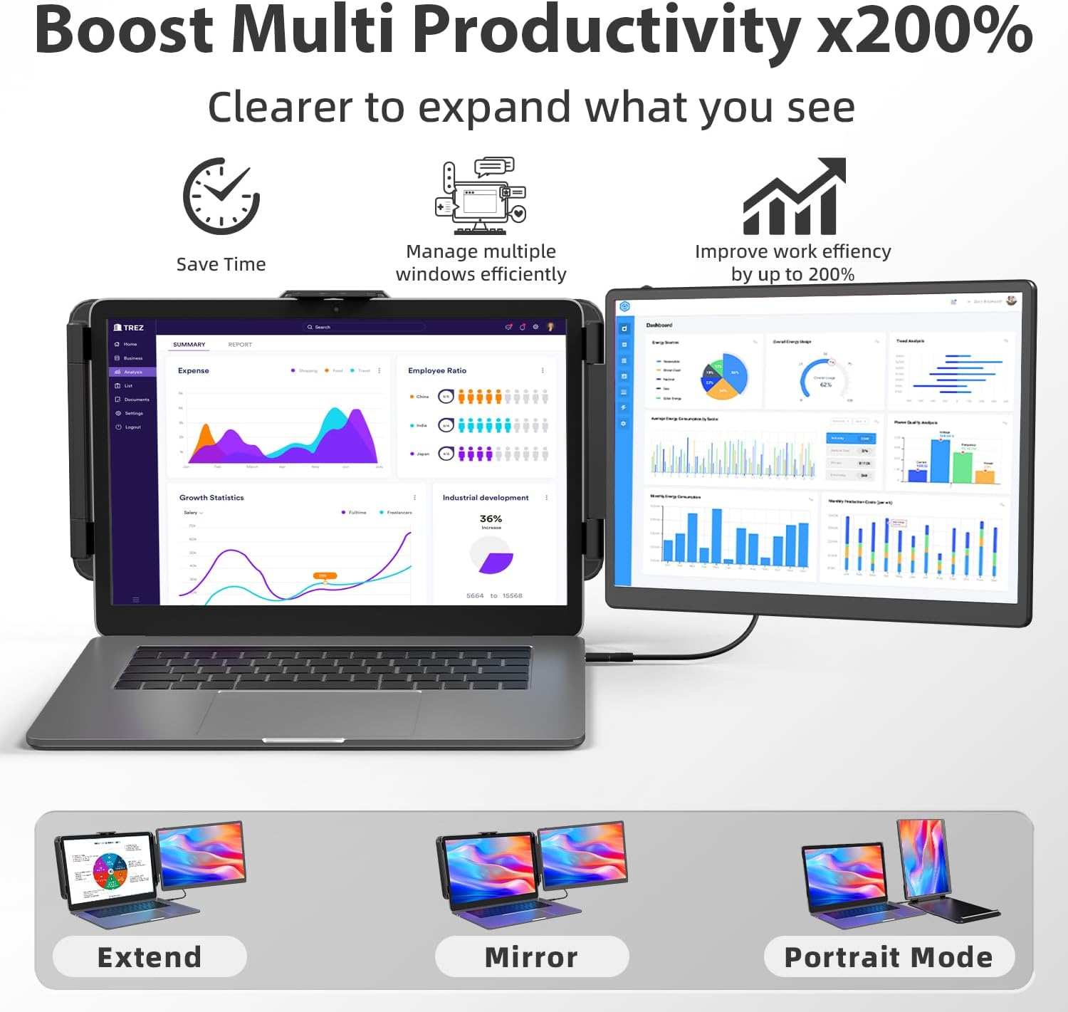 13 Inch 2K IPS Portable Laptop Monitor Extender Plug and Play for 13-17 Inch Laptops - Image 5