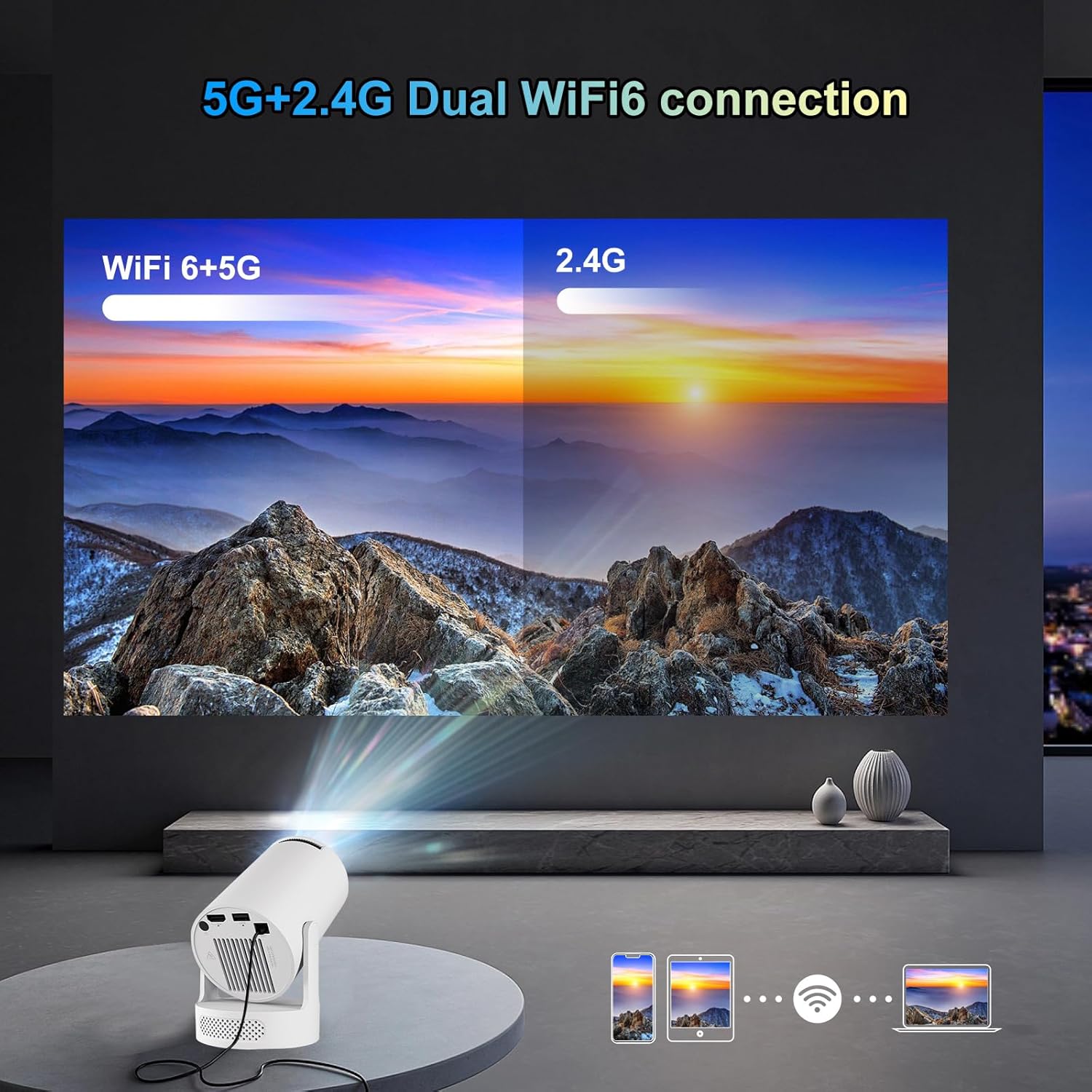 Ultra Portable HY300 Mini Projector 4K, WIFI6 5G, Android 11, Soundbase Speaker, 180° Rotation - Image 4