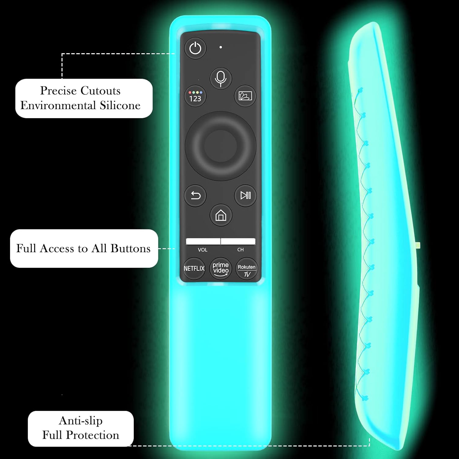 Samsung Smart TV Remote BN59 Series Silicone Protective Cover Glow Blue - Image 4