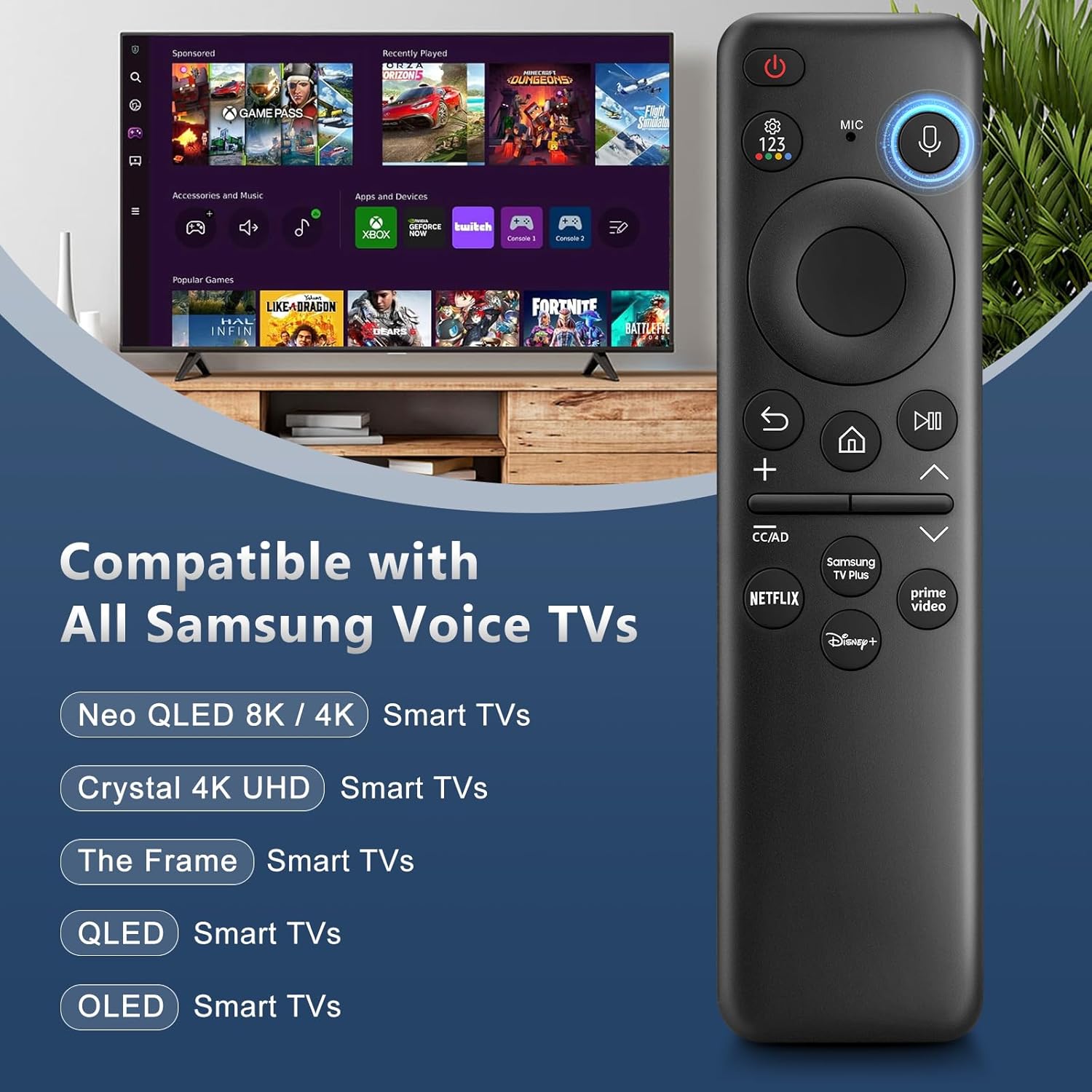 Solar Rechargeable Voice Remote for Samsung Smart TVs - Model BN59-01432A - Image 3