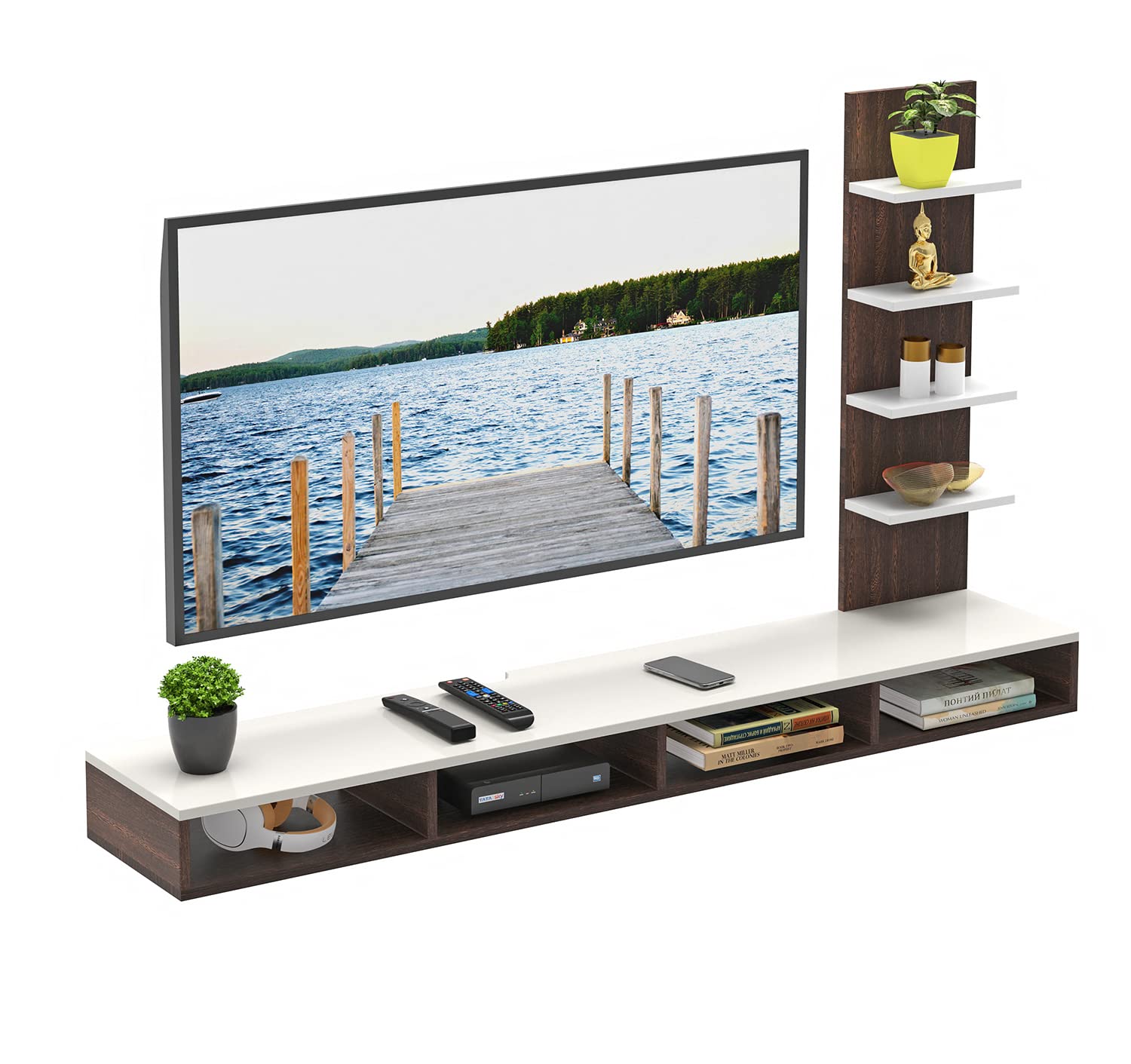 BLUEWUD Primax Large Wenge White Wood TV Unit with Shelves for 50" TVs - Image 8