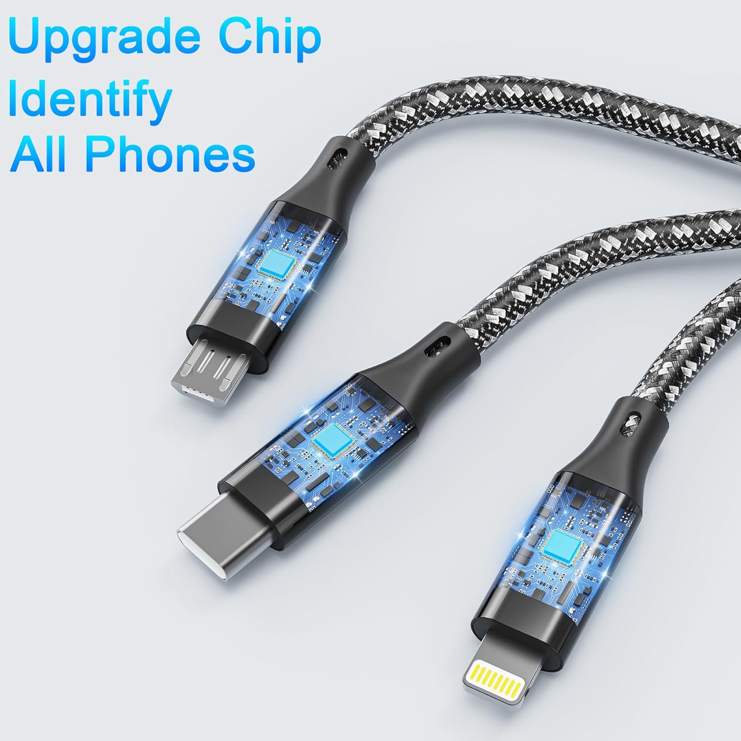 4ft MFi Certified Nylon Braided USB C Multi Charging Cable with Type-C Micro USB Lightning for Phones and Tablets - Image 3