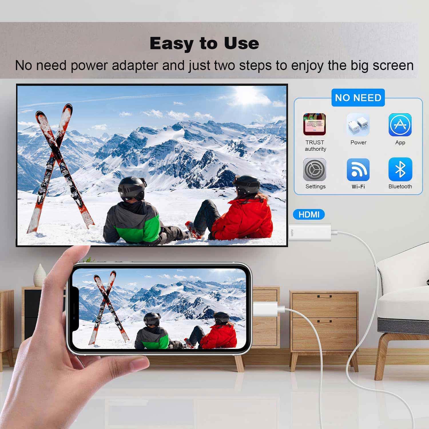 MFi Certified 6.6ft HDMI Cable for iPhone and iPad, 1080P HD Sync Video and Sound, Plug and Play - Image 3