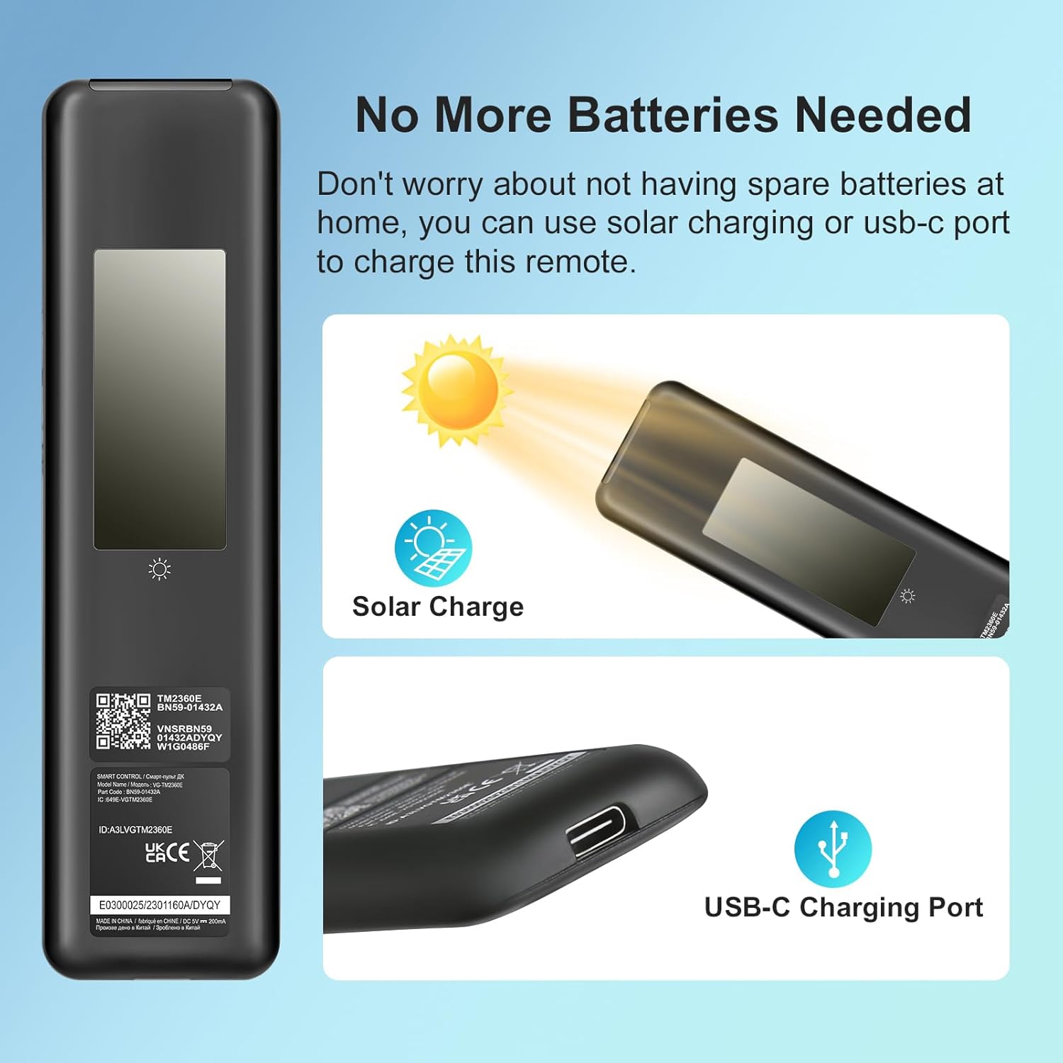 Solar Rechargeable Voice Remote Replacement for Samsung TVs 2023-2024 Series with 4 Shortcut Buttons - Image 3