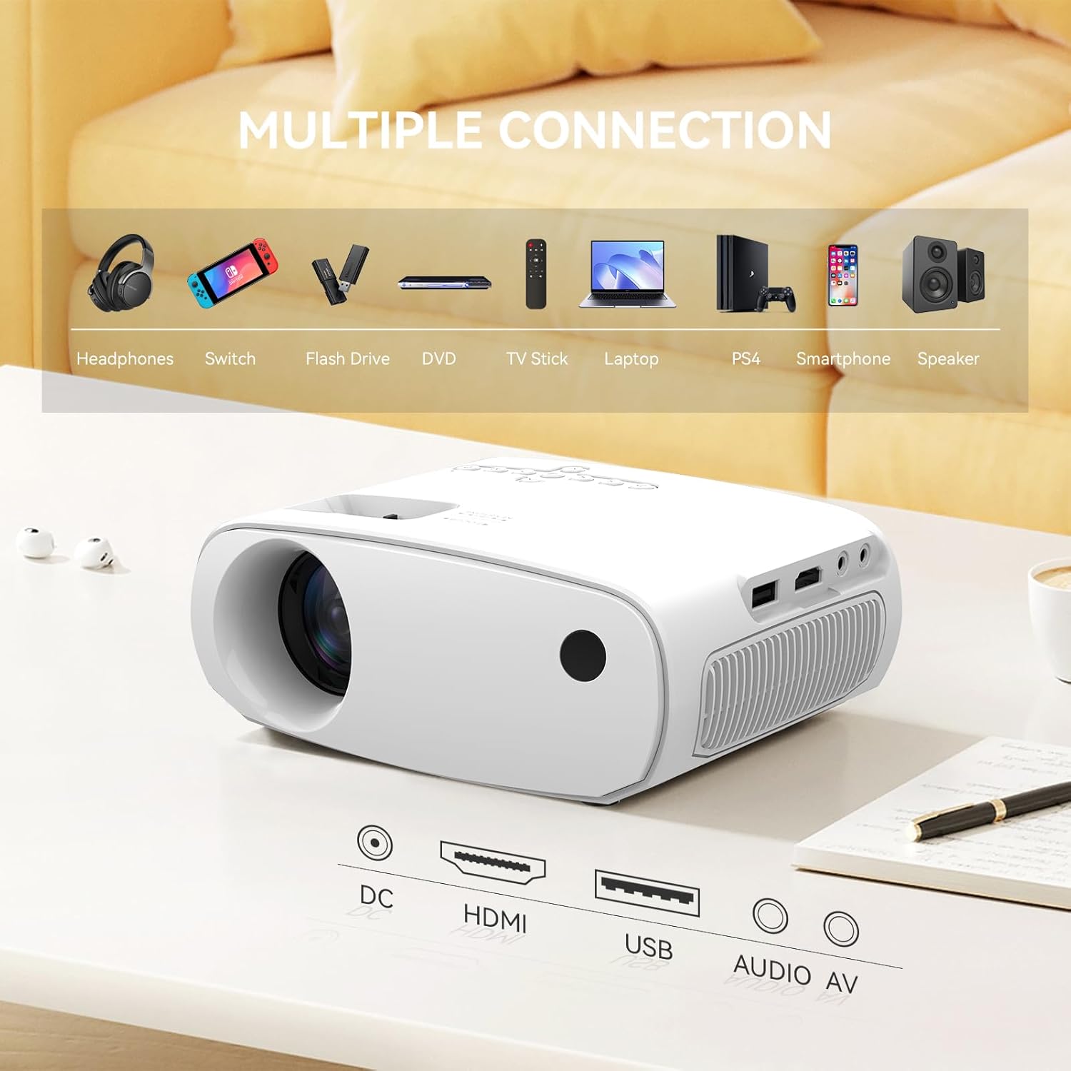 Portable Wifi Bluetooth Mini Projector Outdoor 1080P Full HD Movie Compatible with Phone and HDMI - Image 4