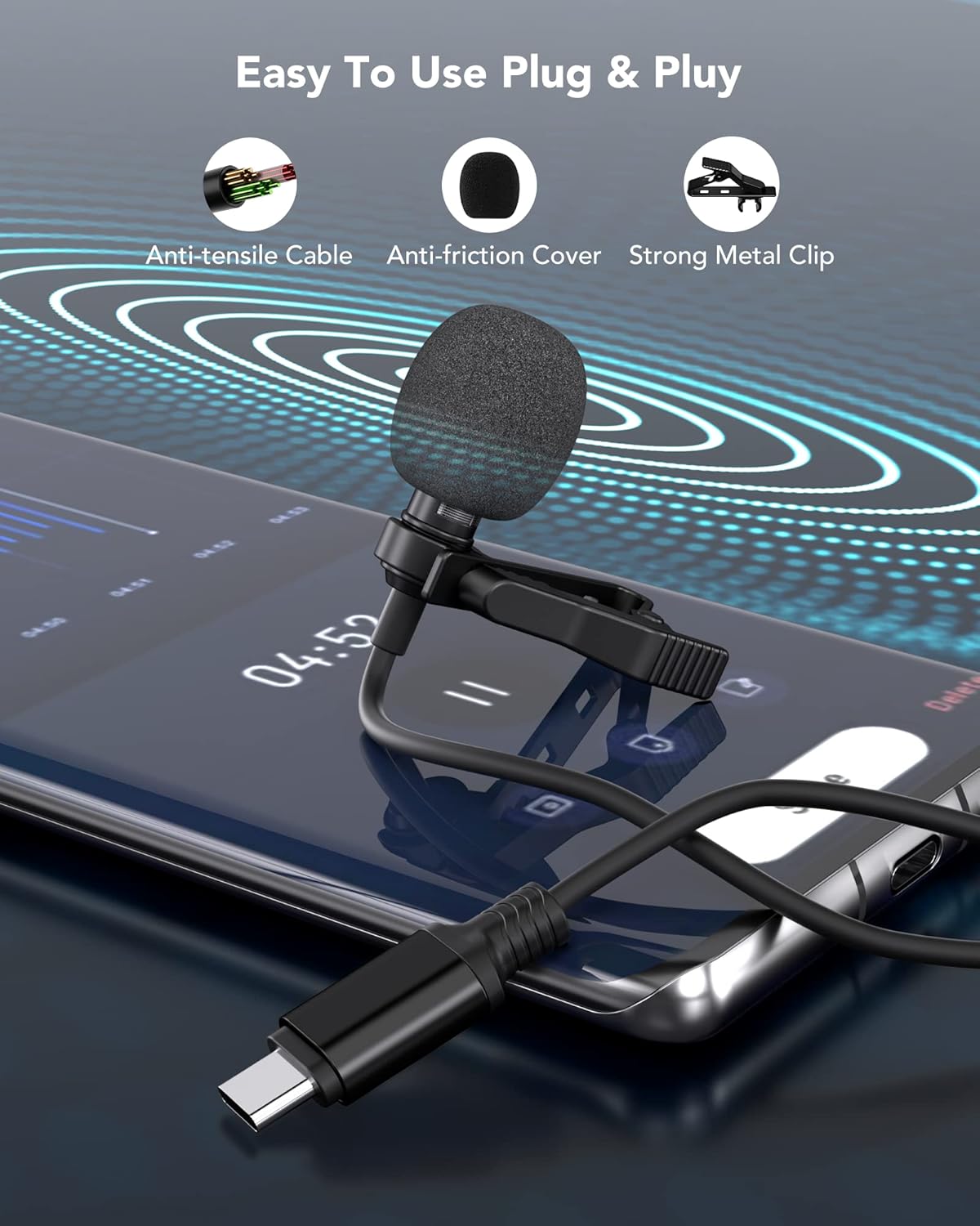 Professional USB-C Lavalier Microphone for Android Type-C Devices 6.6ft Omni Condenser Lapel Clip-on Mic - Image 7