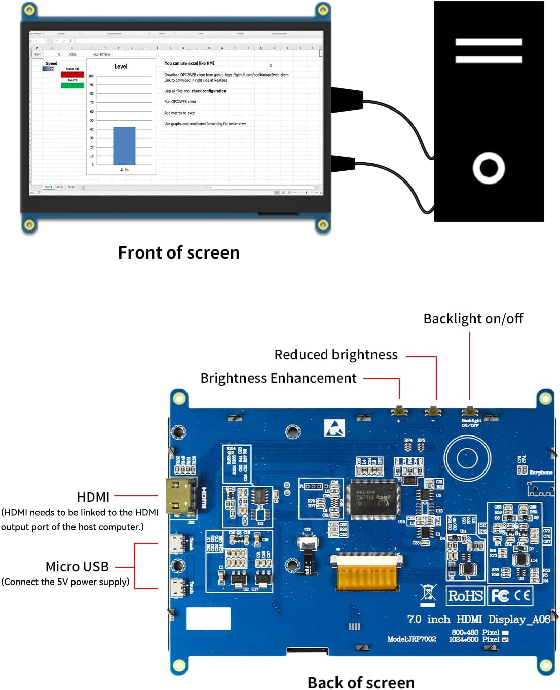 7-Inch HDMI IPS Mini Monitor 1024x600 Capacitive Screen for Raspberry Pi, Laptop, PC - Image 6