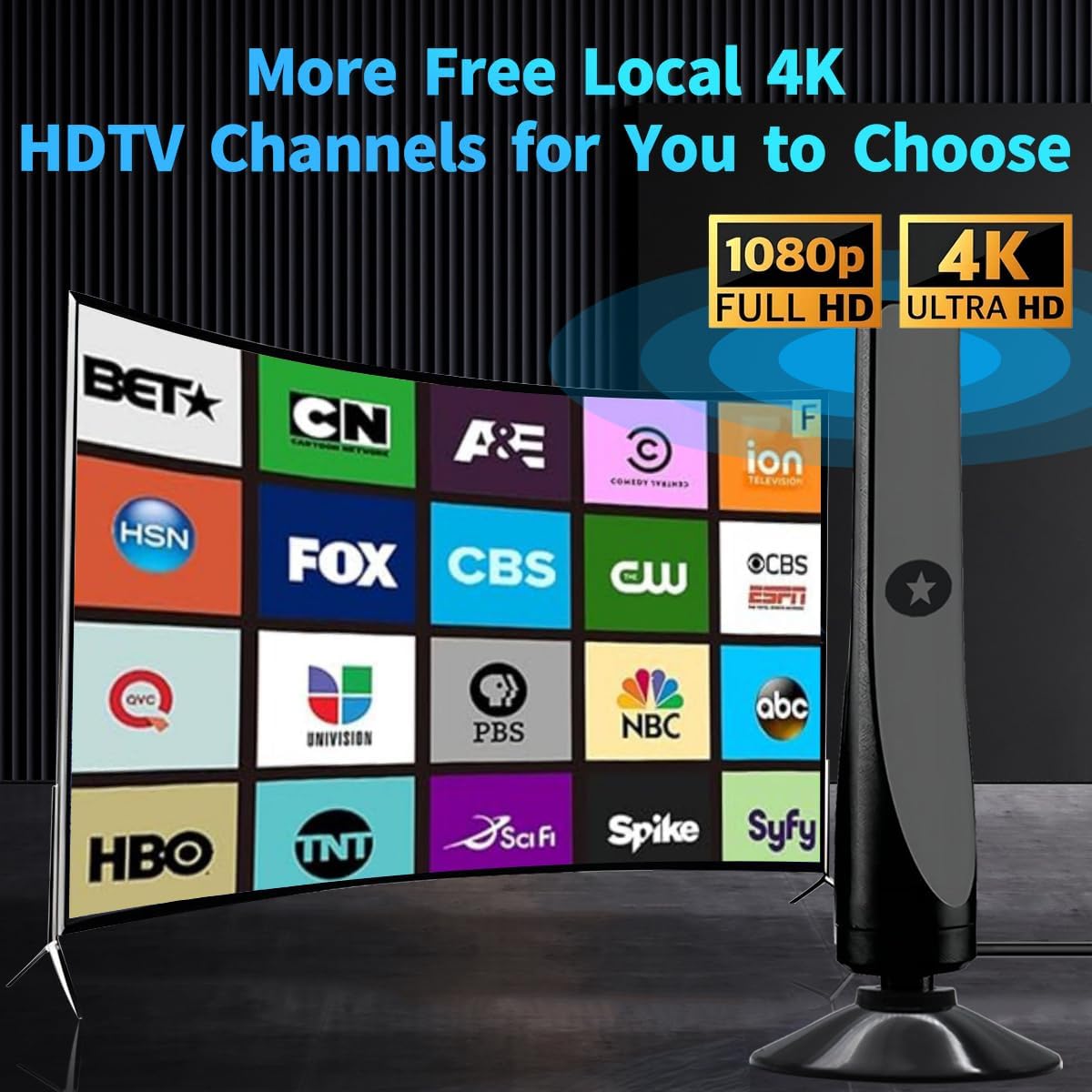 Amplified HD Digital TV Antenna with Signal Booster, 4K 1080p Reception, Black, Includes Coax Cable - Image 9