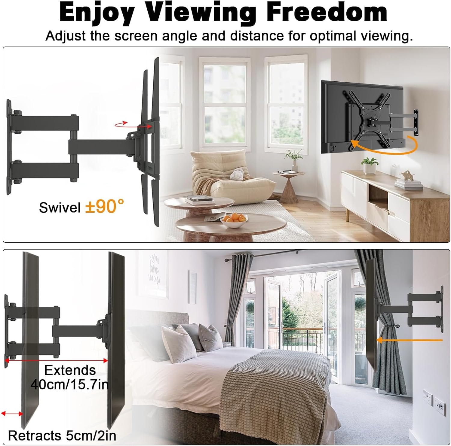 OSAGIE 14-55 Inch Full Motion Swivel Articulating Arm TV Wall Mount Bracket for Flat Curved Smart TVs Up to 55 lbs Max VESA 400x400mm - Image 2