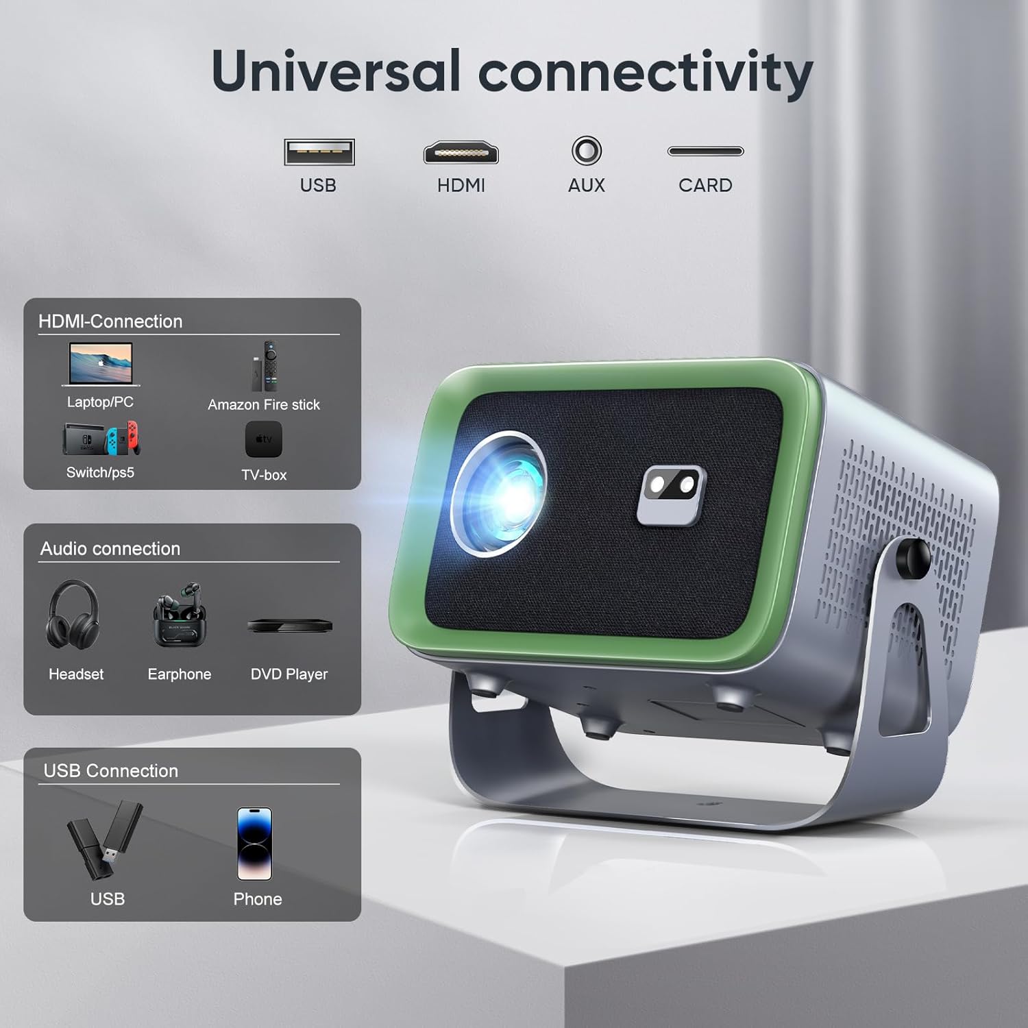 Portable 4K WiFi Bluetooth Movie Projector 200 ANSI with Auto Focus Keystone 360° Rotation - Image 8