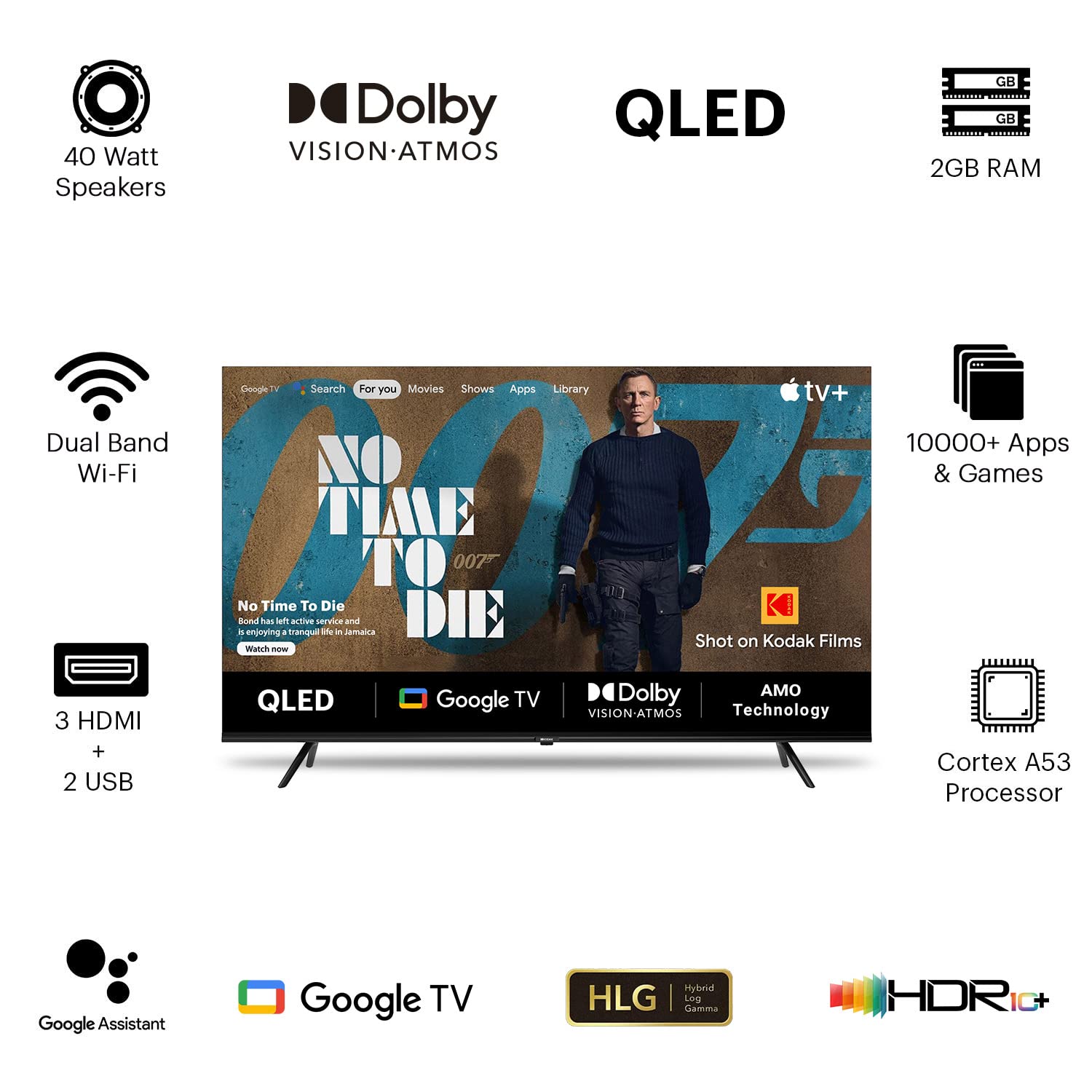 Kodak 65-inch Matrix Series 4K Ultra HD Smart QLED Google TV 65MT5033 Black - Image 4