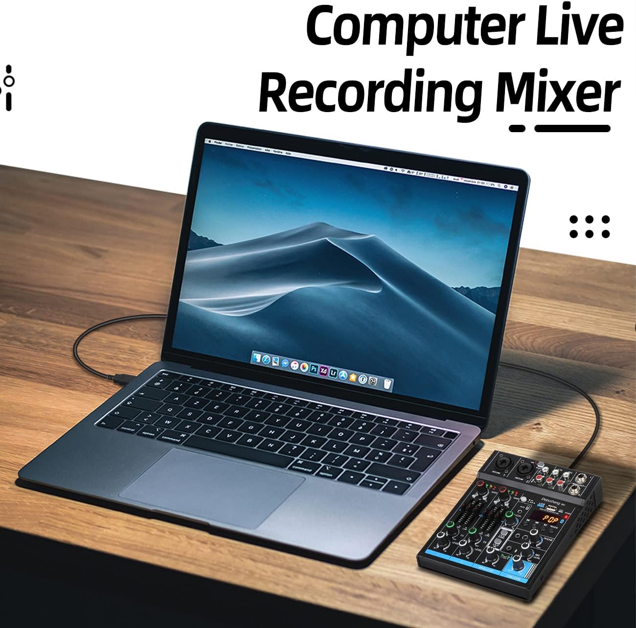 Depusheng M4 Black 4-Channel USB DJ Mixer with Bluetooth and Sound Card for PC Recording - Image 3