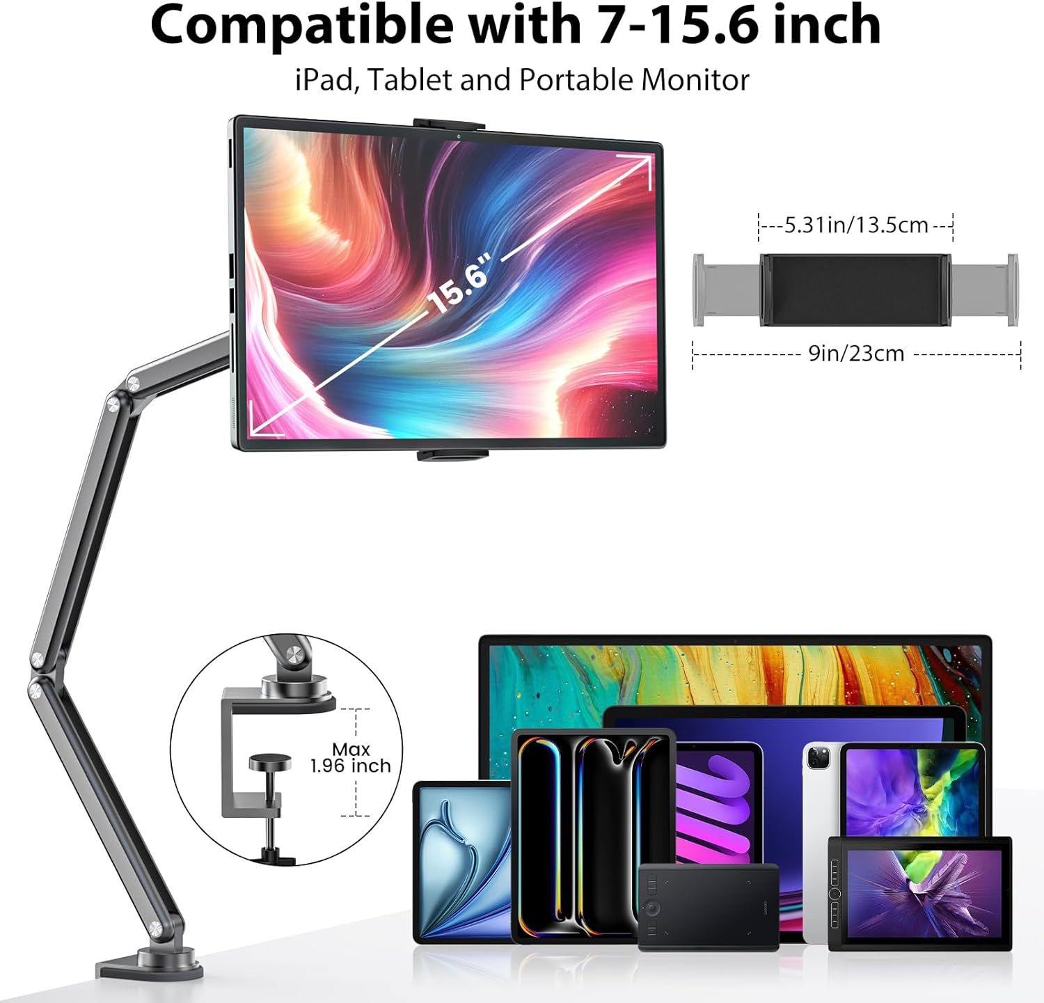 Foldable Aluminum Alloy Tablet Stand Holder for 7-15.6 inch iPads and Samsung Galaxy Tabs - Image 3