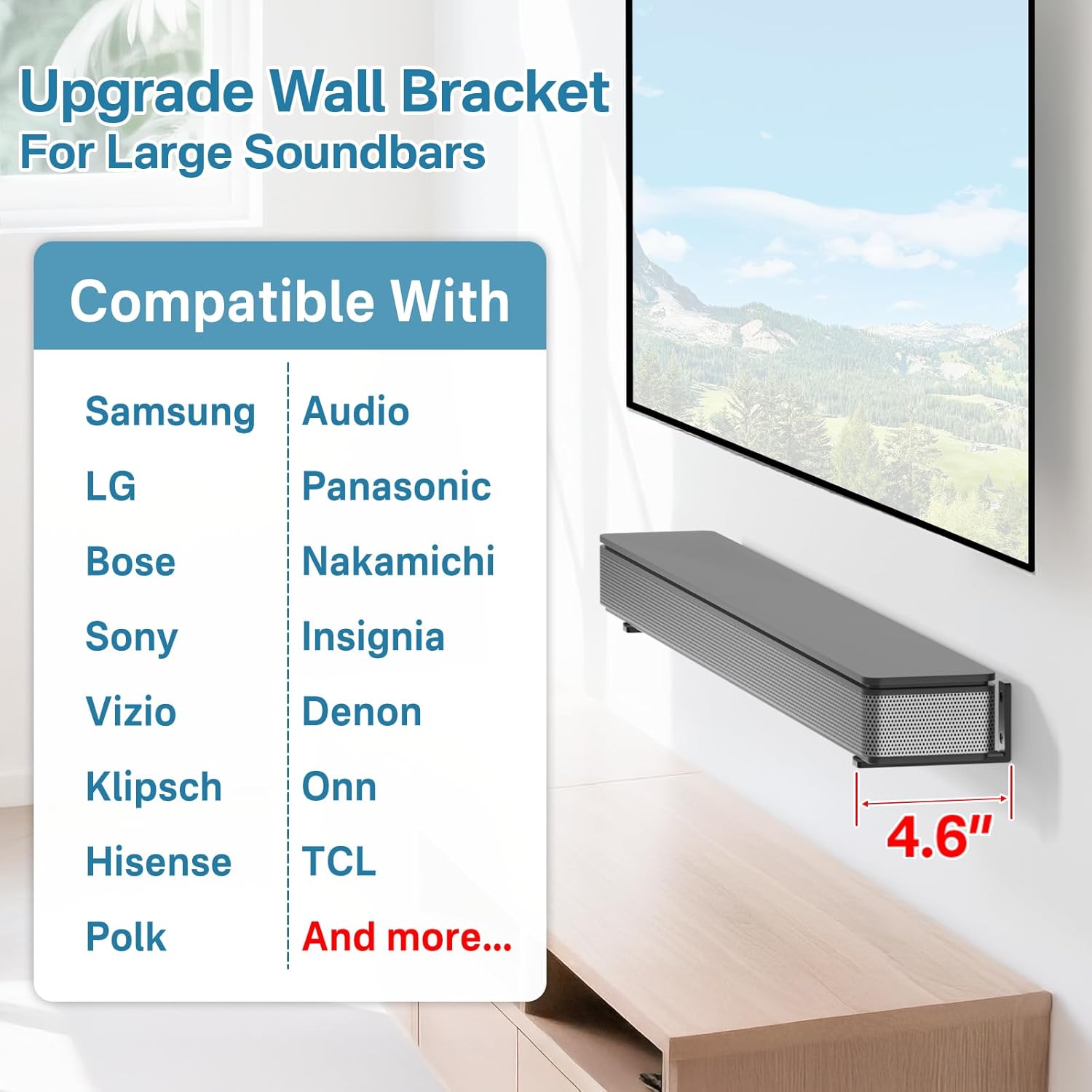 Notiela Under TV Soundbar Mount Shelf for Samsung Bose Sony Vizio LG Roku Dolby Atmos Up to 30lbs - Image 2