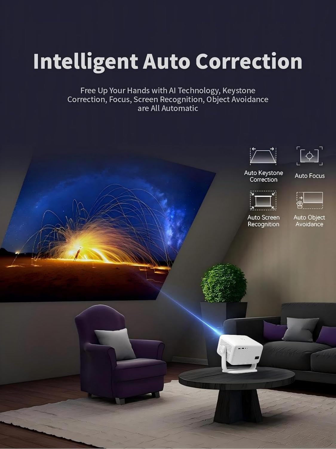 Netflix Certified 4K Mini Projector WiFi Bluetooth 1080P Full HD Auto Keystone 1500 ANSI Home Theater - Image 3