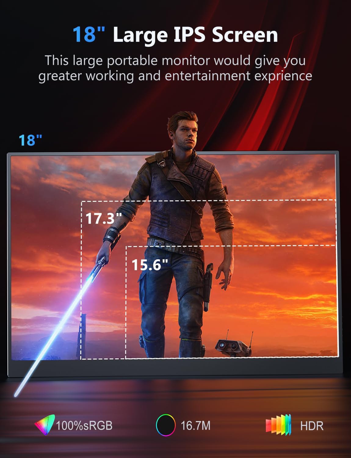 18-Inch 2.5K Portable Gaming Monitor 144Hz IPS Travel Display with Dual USB C HDMI Speakers Smart Cover - Image 5