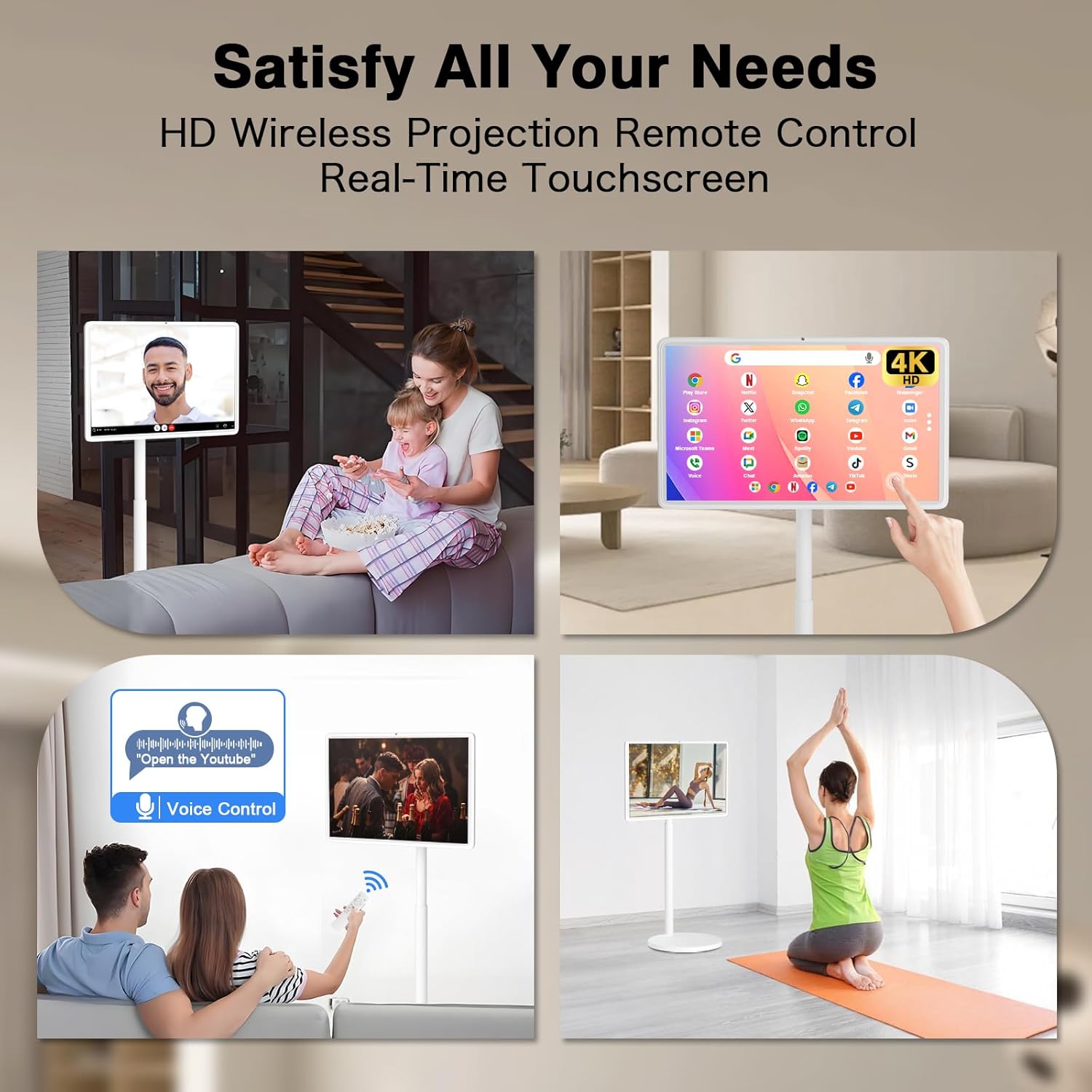 32-Inch Portable Smart TV On Wheels 1080P HD Oncell Touch Screen 8GB RAM 128GB Storage Android OS - Image 9