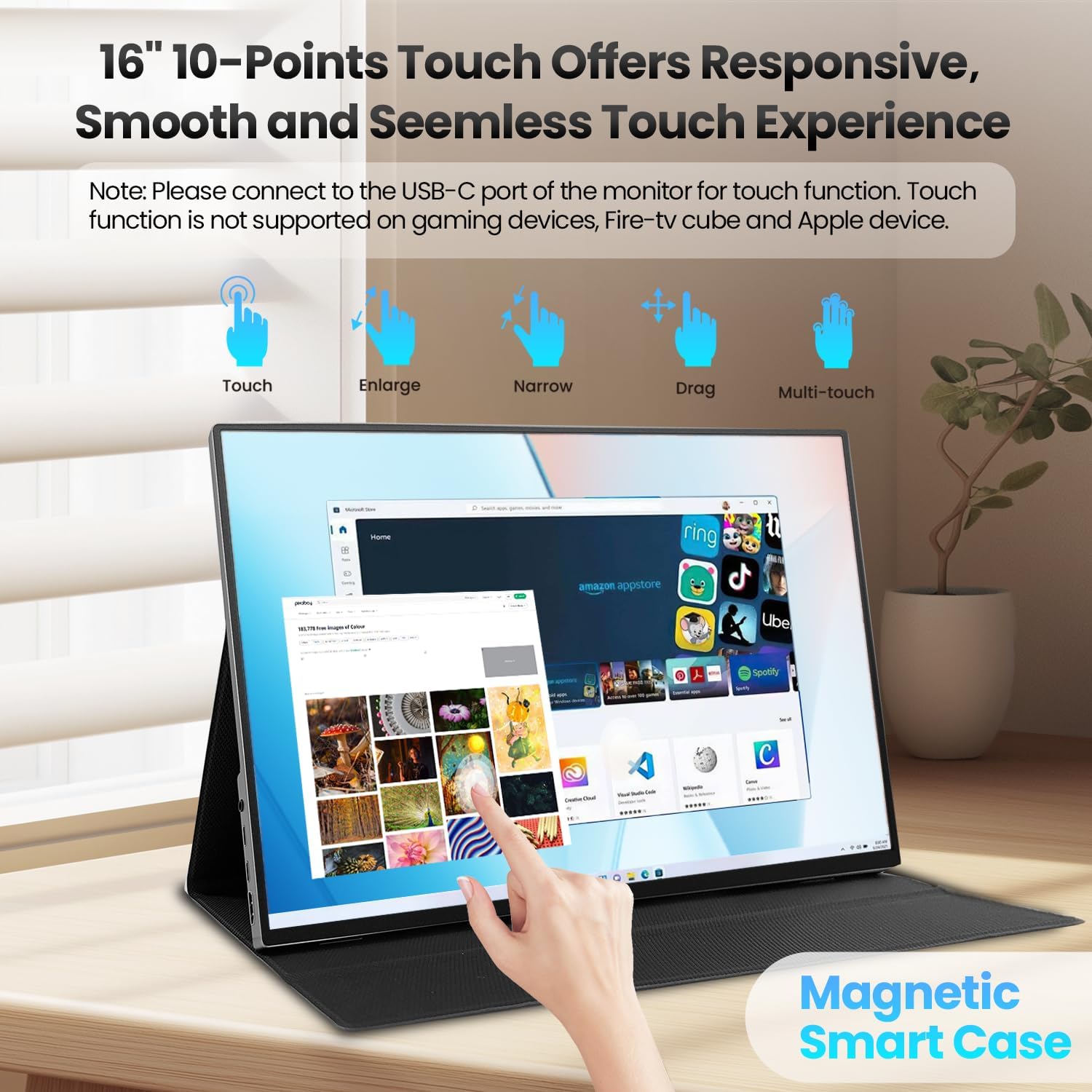 16 Inch Portable Touchscreen Monitor HDR10 Metal Shell with Smart Cover and Speakers, IPS 1920x1200P USB-C HDMI Secondary Display - Image 2