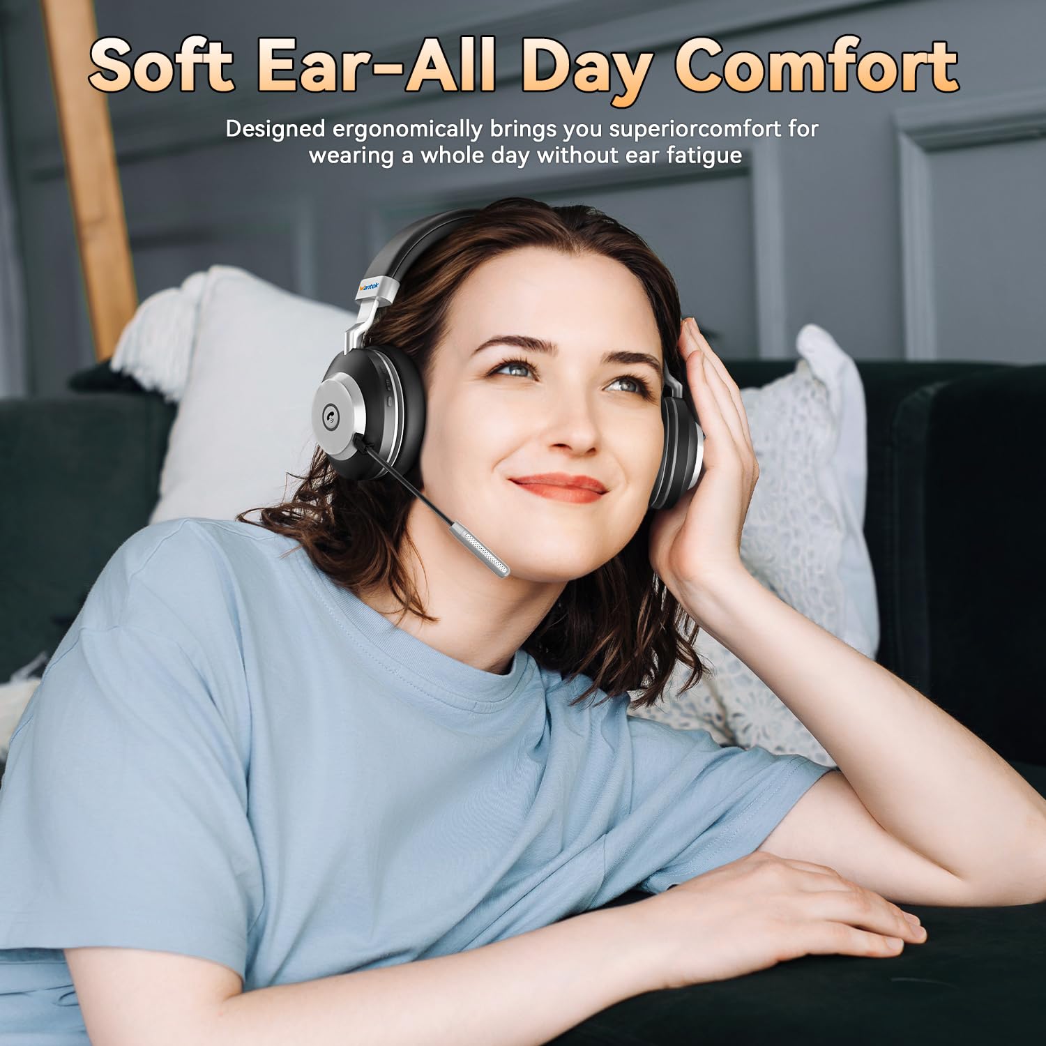 60-Hour Battery Bluetooth Wireless Headset with AI Noise Cancelling Microphone for Office & Remote Work - Image 6