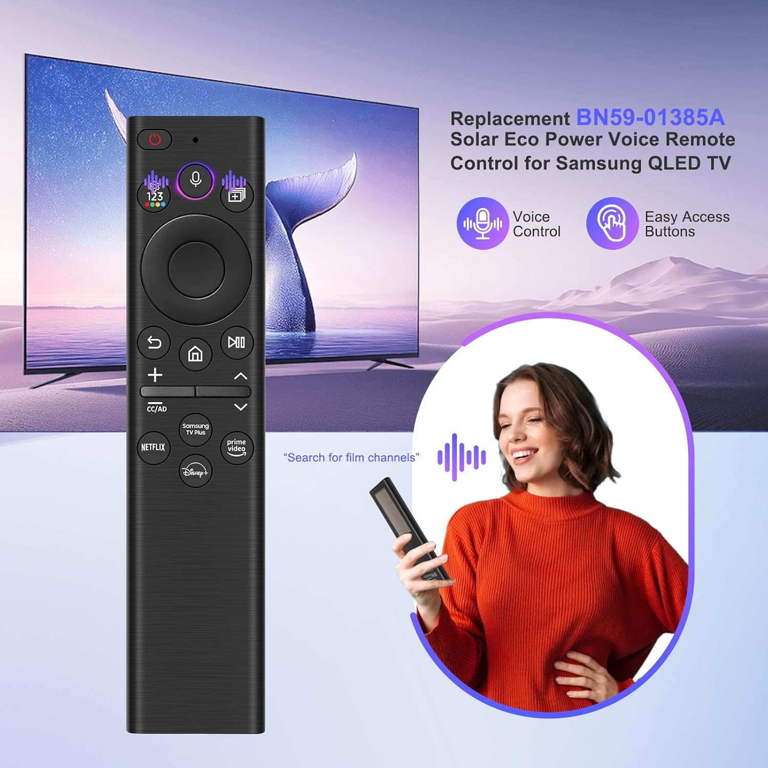 Voice Solar Replacement Remote for Samsung Smart TV Frame Crystal UHD Neo QLED 4K 8K 2018-2024 - Image 4