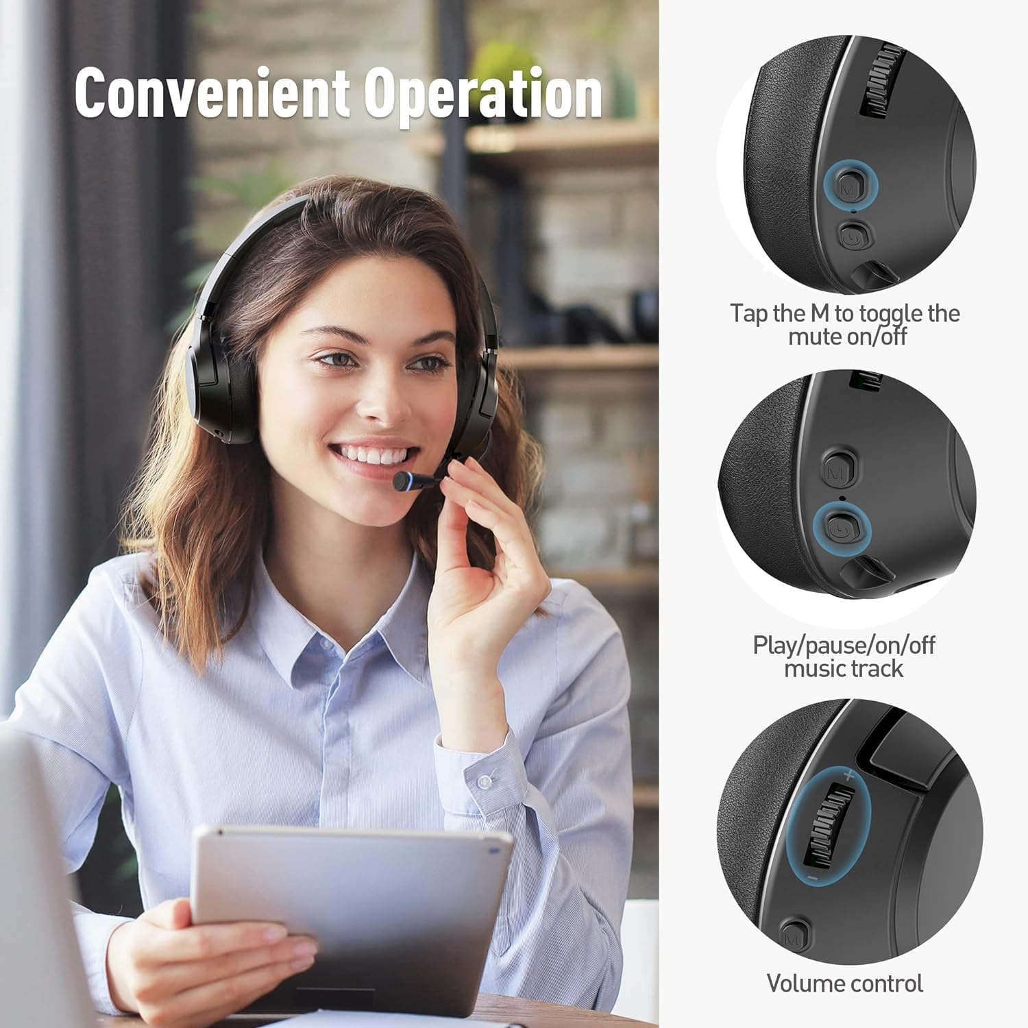COOSII H300 Wireless Bluetooth Headphones with Noise Cancelling Mic, USB Dongle, Mute, 13-Word Title - Image 6