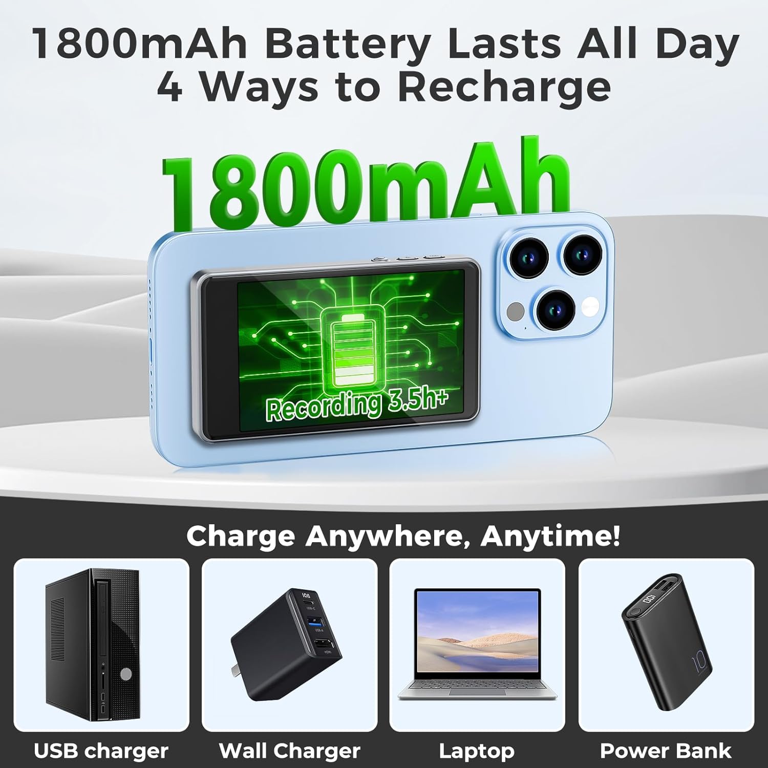 Magnetic Selfie Monitor Screen for iPhone Android 1800mAh Bluetooth Remote 3-Level Brightness Wide Screen - Image 5