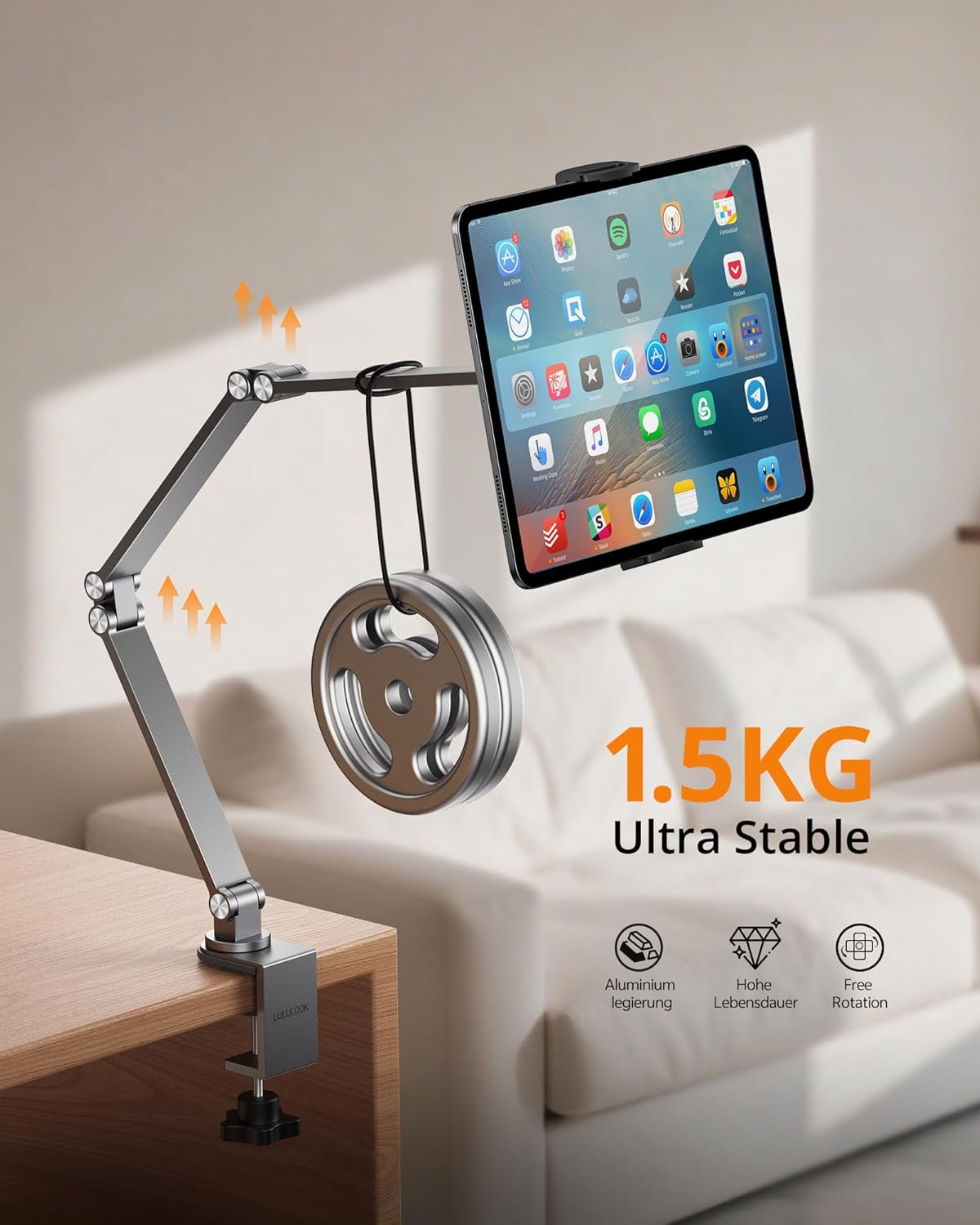LULULOOK 360° Adjustable Heavy-Duty Aluminum Foldable Mount for 7-15.6 Inch Tablets - Image 7