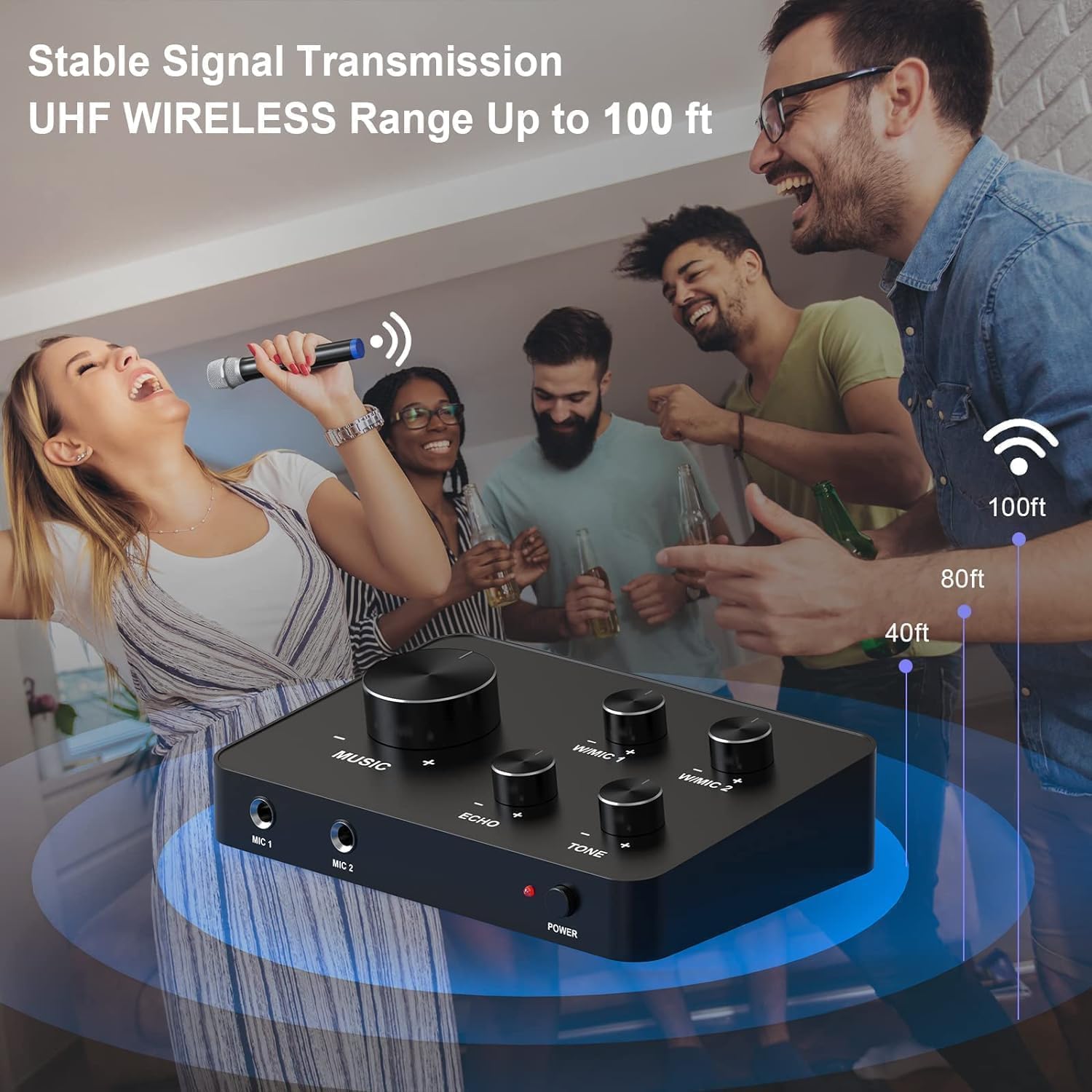 HDMI Wireless Karaoke Mixer System with Dual Handheld Microphones for Smart TV PC Speaker Amplifier - Image 6