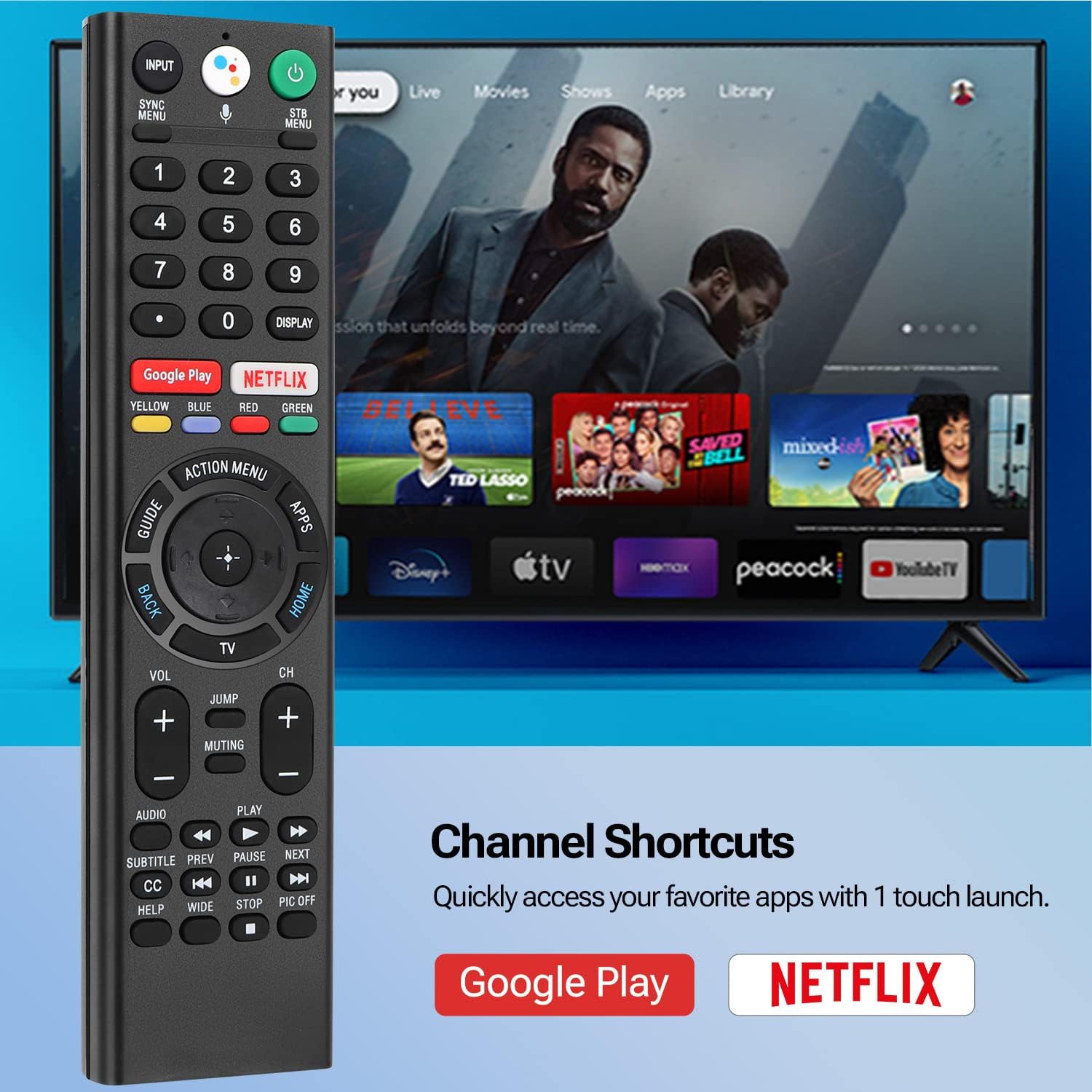 Gvirtue Replacement Voice Remote RMF-TX310U for Sony Bravia 4K 8K UHD Smart Android Google TVs with Netflix Google Play Buttons - Image 4