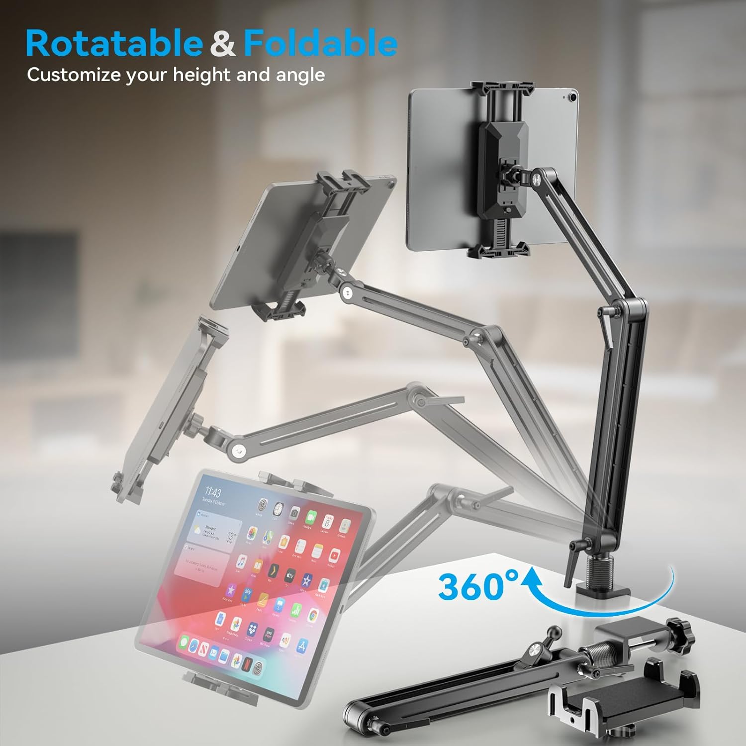 15.6 Inch Portable Monitor Stand 360° Rotating Arm for Tablets and E-readers - Image 3