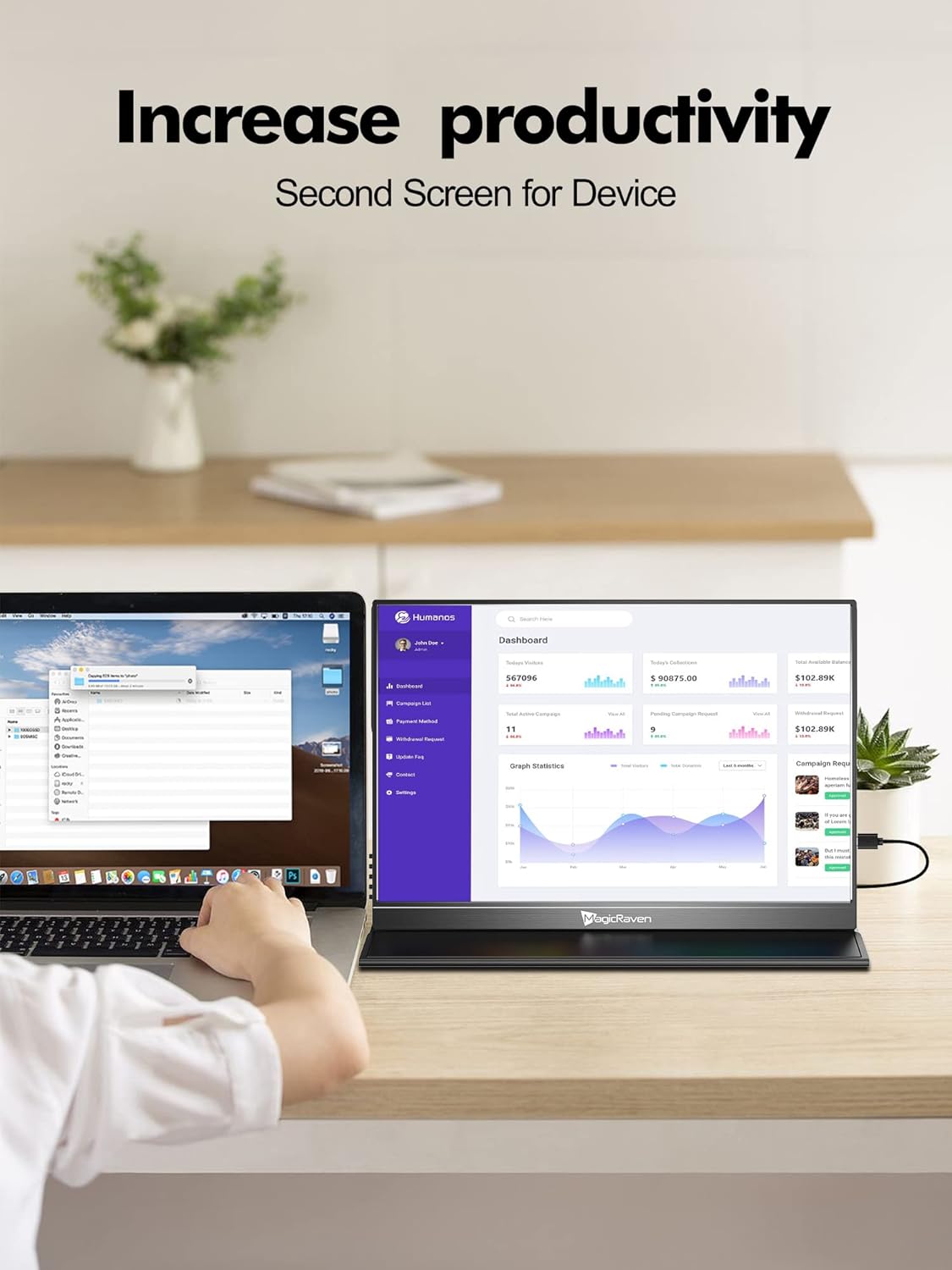 16-Inch 4K Portable Monitor 3840x2400 IPS USB-C HDMI Computer Gaming Display with Speakers - Image 4