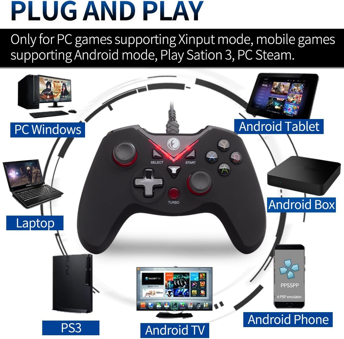 V-one Red Wired USB Gaming Controller Gamepad Joystick for PC, Steam, Android, PS3 - Image 2