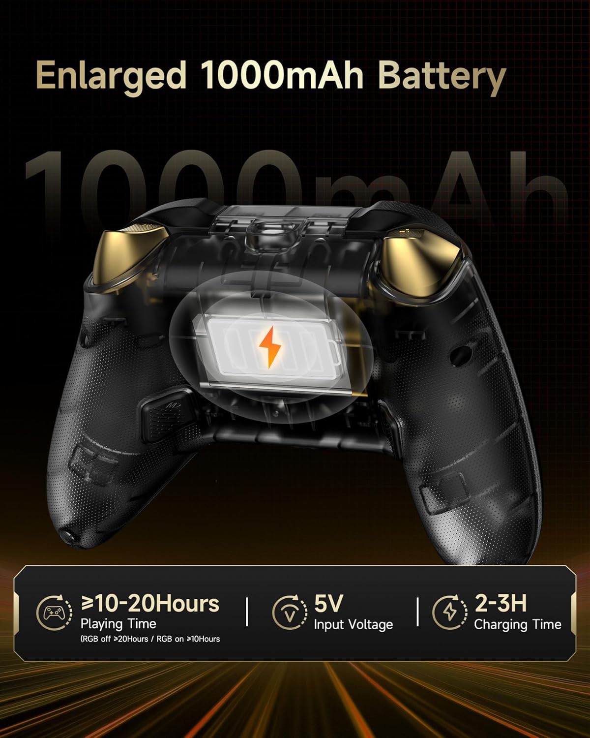 EasySMX D05 Enhanced Wireless Bluetooth Pro Controller for PC Android Steam Switch - Black, 1000mAh Battery - Image 8