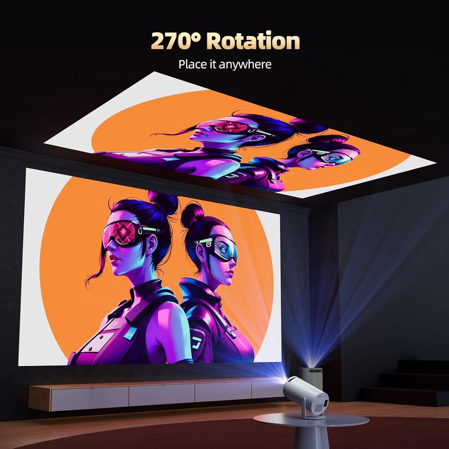 2025 WiFi Bluetooth Mini Portable Projector, 4K Support, Android 11.0 Smart, 270° Rotation - Image 4