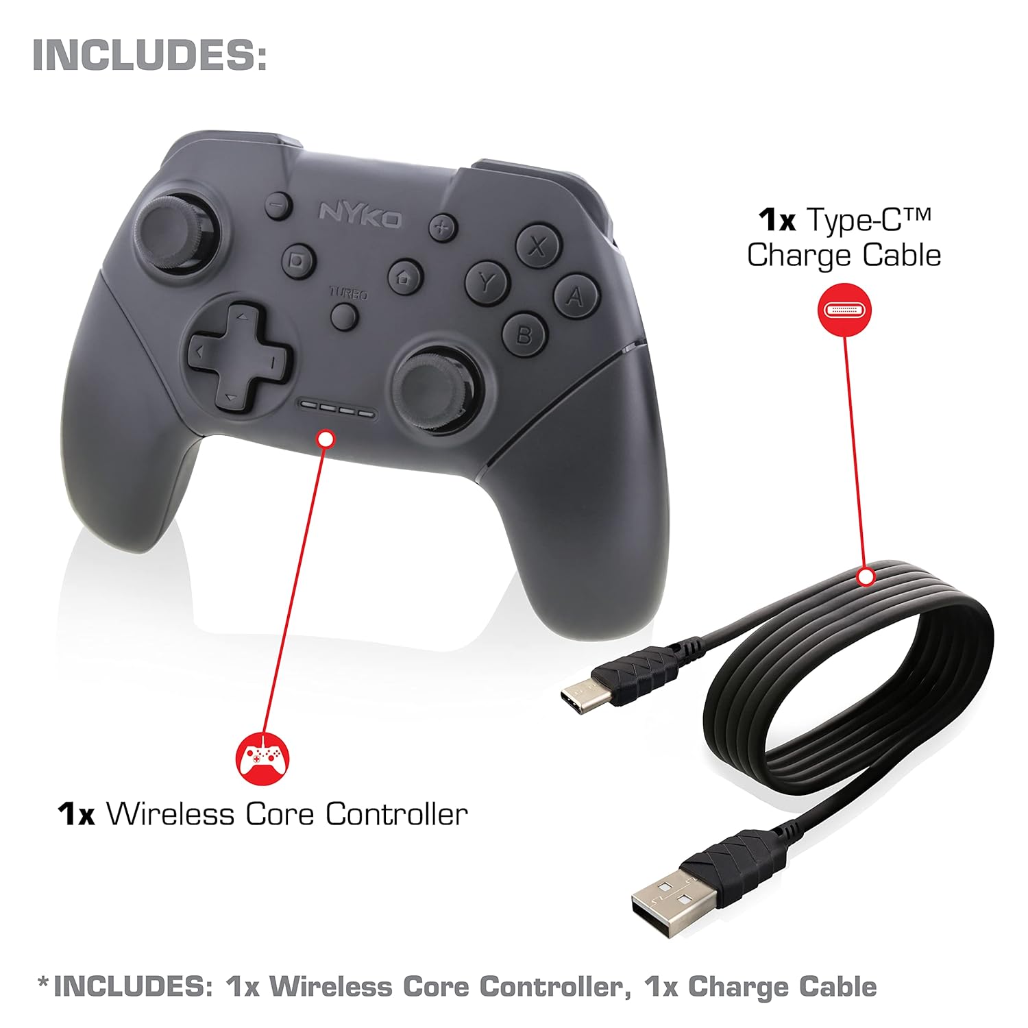 Nyko Wireless Core Controller for Nintendo Switch - Black, Ergonomic Design, Turbo Functionality, Type-C Charging - Image 4