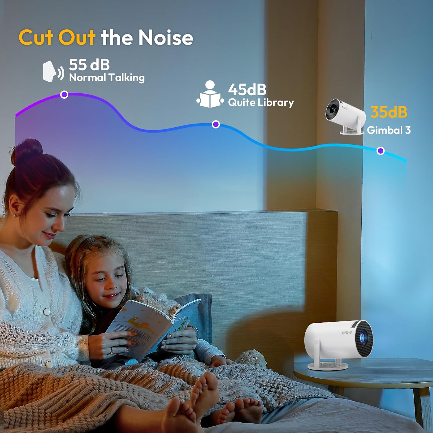 XGODY Gimbal 3 Protable Smart Mini Projector WiFi6 Bluetooth 5.0 12000L 4K Android TV 11 White - Image 9