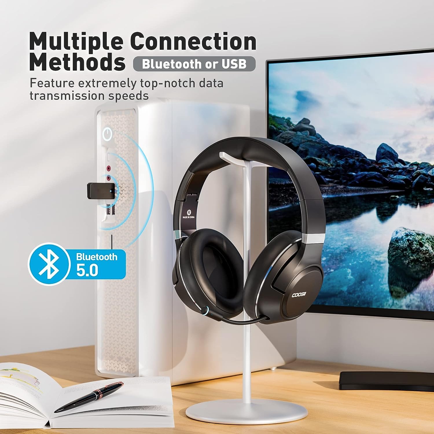 COOSII H300 Wireless Bluetooth Headphones with Noise Cancelling Mic, USB Dongle, Mute, 13-Word Title - Image 5