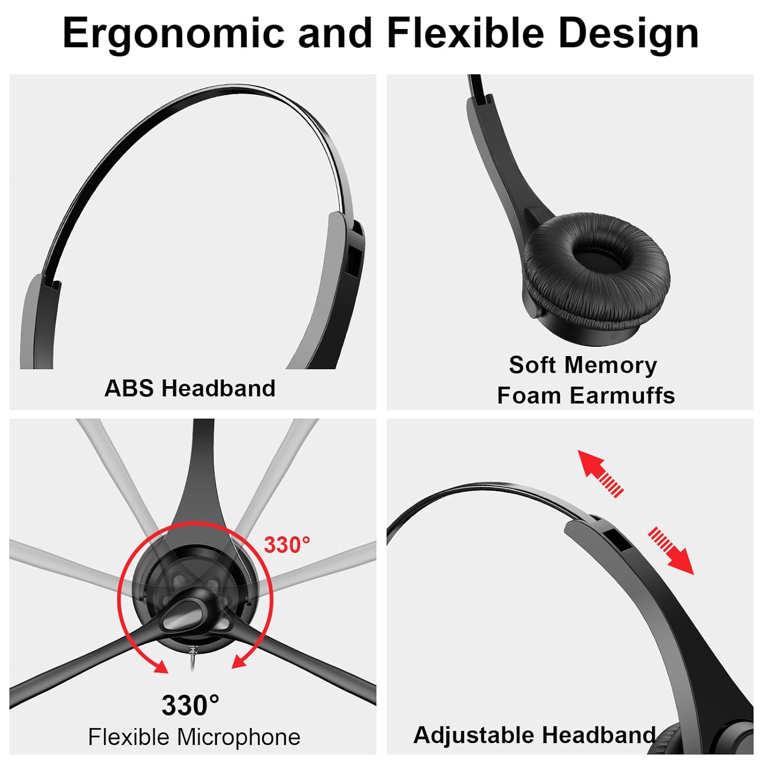 Voistek Wired Mono USB Headset with Noise Cancelling Microphone, Single Ear Comfort for Laptop PC Mac Office Zoom - Image 2