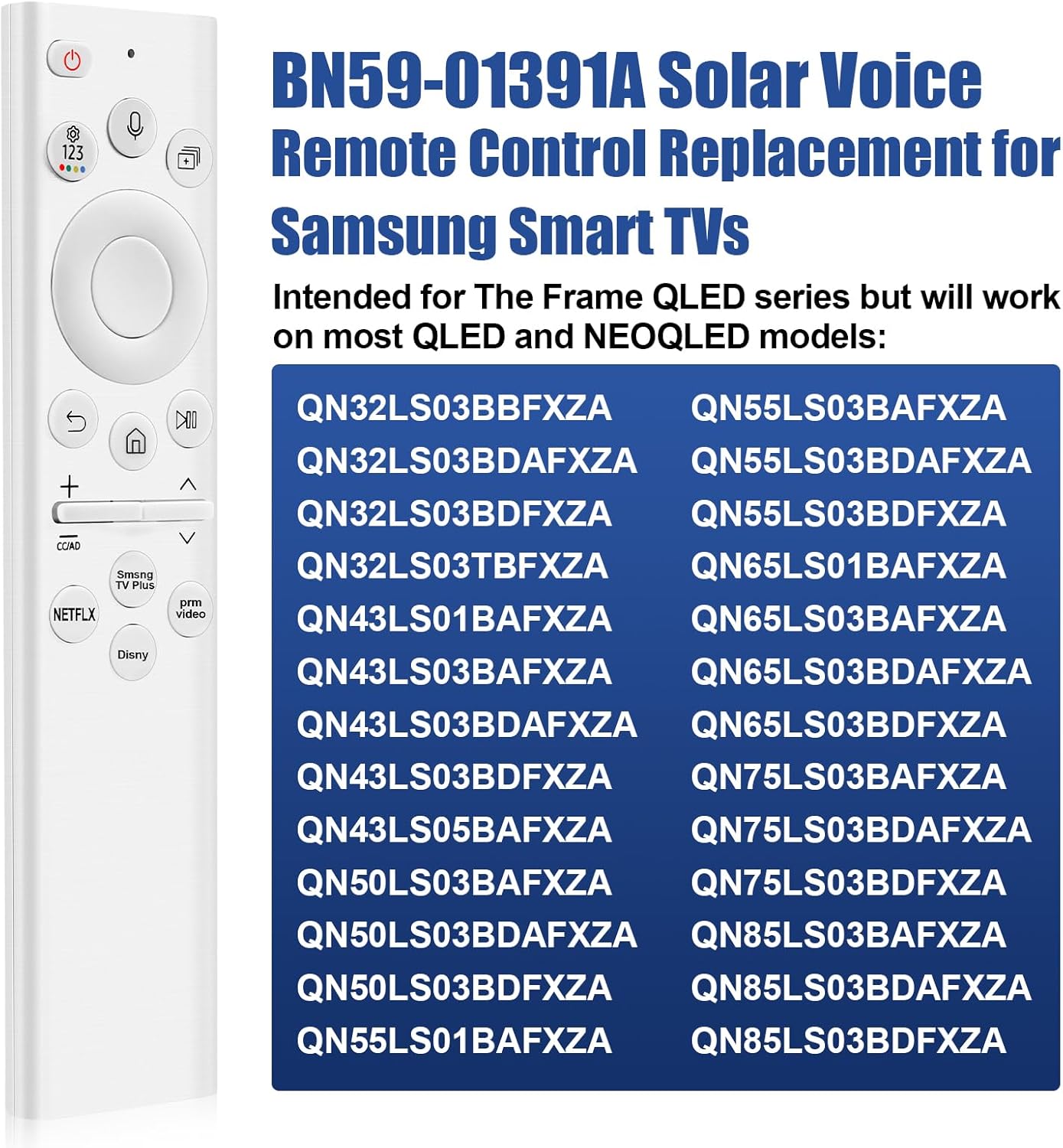 Solar Voice Replacement Remote Control for Samsung Crystal QLED 4K 8K Smart TVs White - Image 2