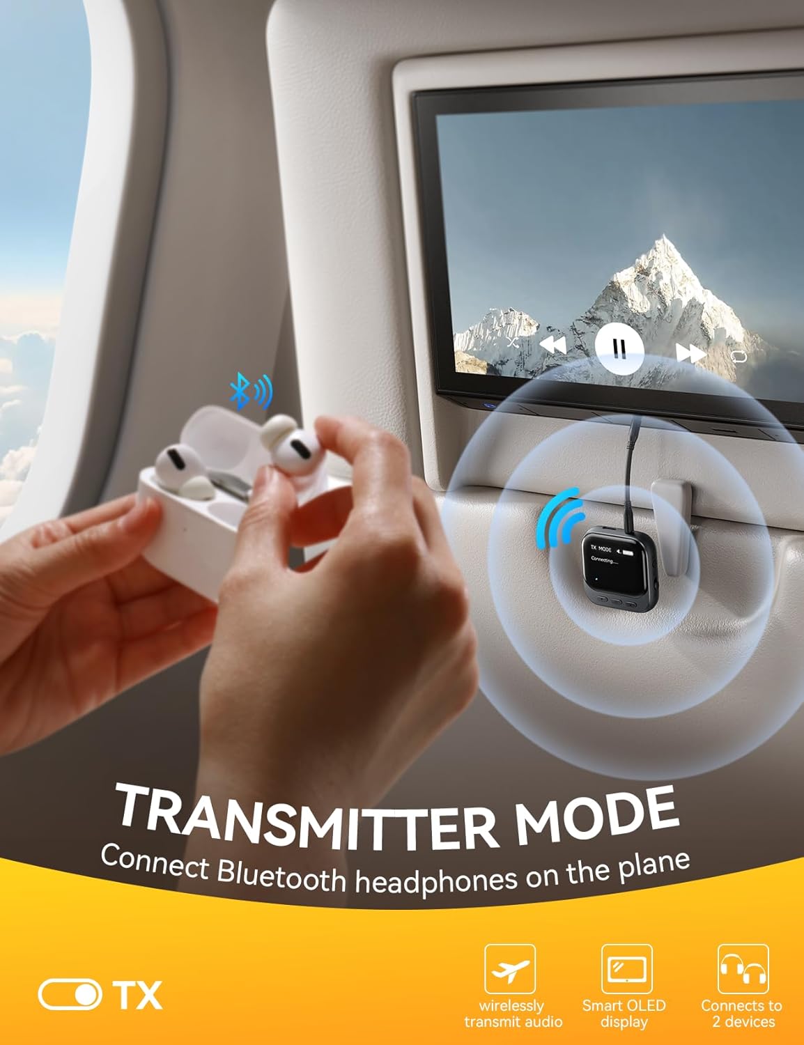JOYROOM 30-Hour Rechargeable OLED Bluetooth 5.4 Transmitter Receiver for Dual Airpods 400mAh - Image 3