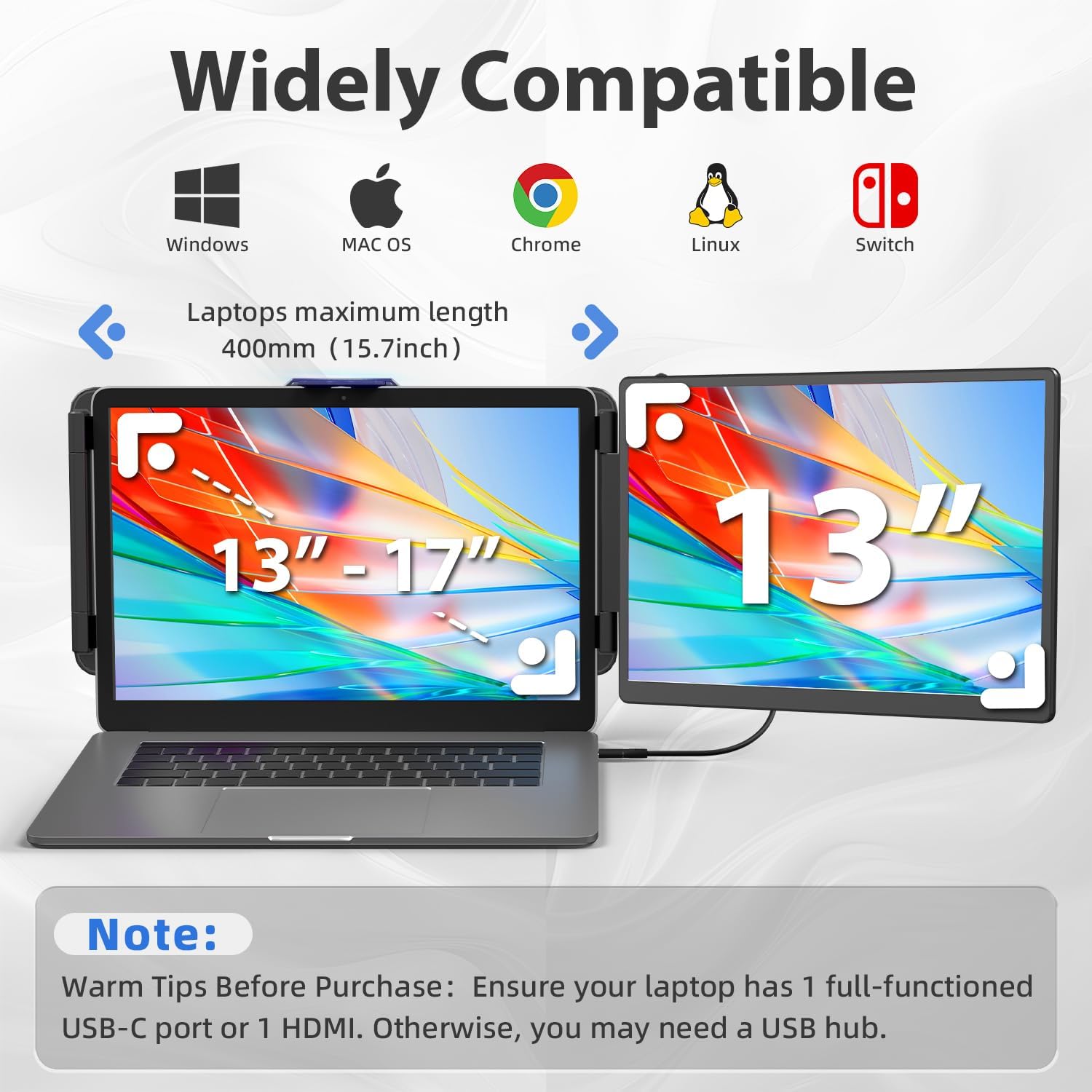 13 Inch 2K IPS Portable Laptop Monitor Extender Plug and Play for 13-17 Inch Laptops - Image 6
