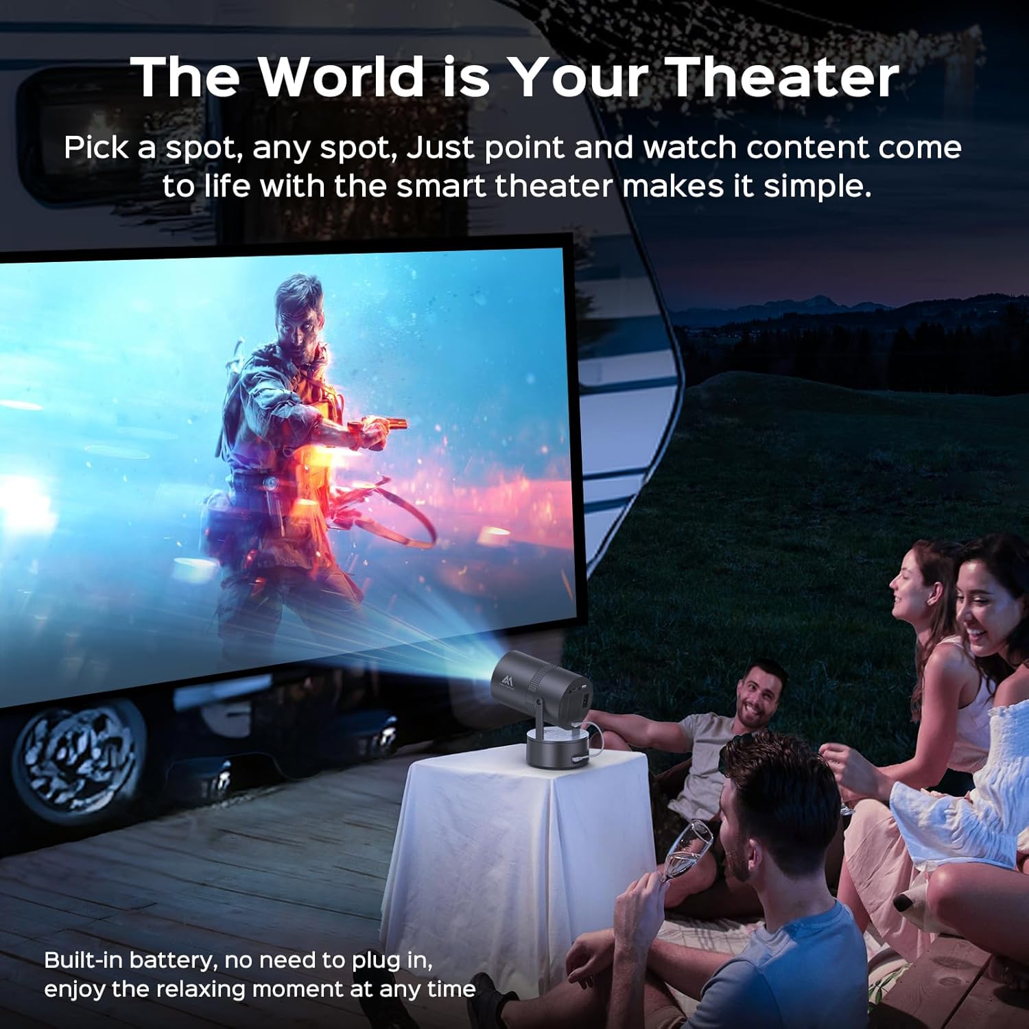 Rechargeable Portable Smart Mini Projector WiFi Bluetooth 1080P Supported 270° Rotatable Electric Focus Auto Keystone Outdoor Movie - Image 5