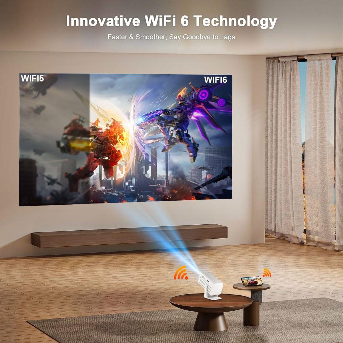 Polaring Smart 4K Mini Projector WiFi Bluetooth Portable 1080P Support 2.69" Ultra Resolution Built-in App - Image 6