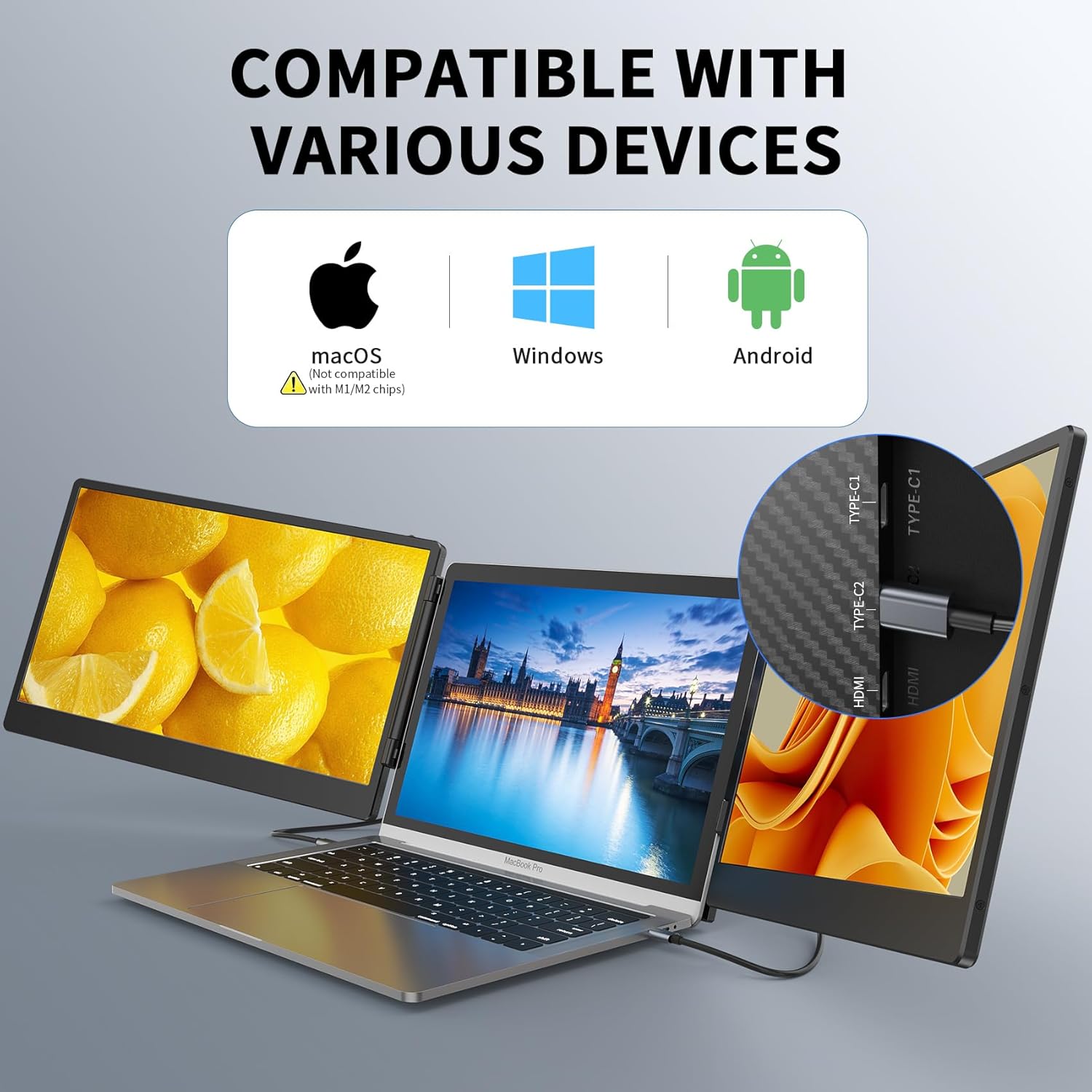 14 Inch FHD 1080P IPS Triple Portable Laptop Monitor 300% More Efficient Foldable Display with Stand for 13-17.3" Laptops Plug & Play Windows Chrome Mac - Image 2