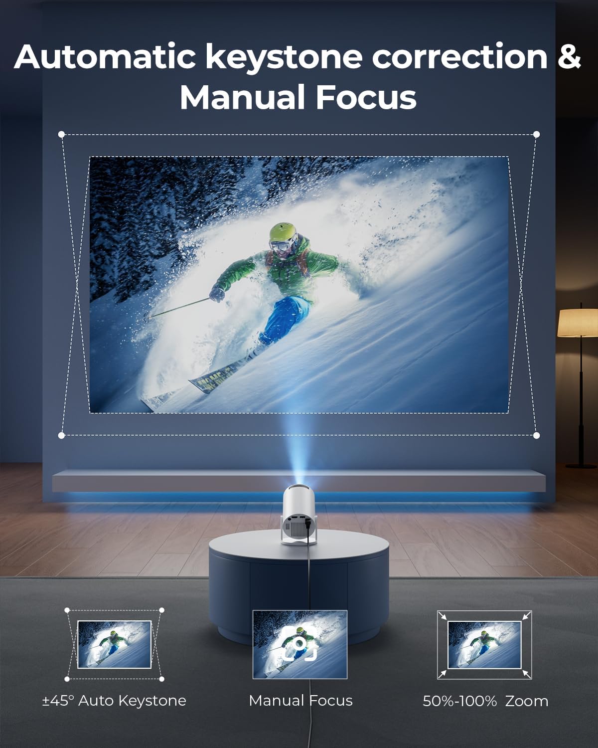CLOKOWE Mini Portable WiFi Bluetooth Projector Smart Built-in Apps 180° Rotation Auto Keystone 1080P Compatible - Image 4